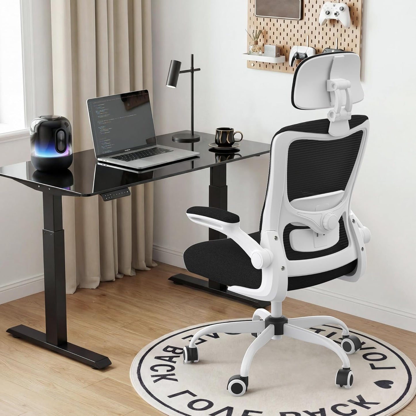 Ergonomic Office Chair, High Back Mesh Desk Chair with Adjustable Lumbar Support & Headrest, Flip-up Armrest, Computer Task Chairs for Home and Executive Office (W-Black)