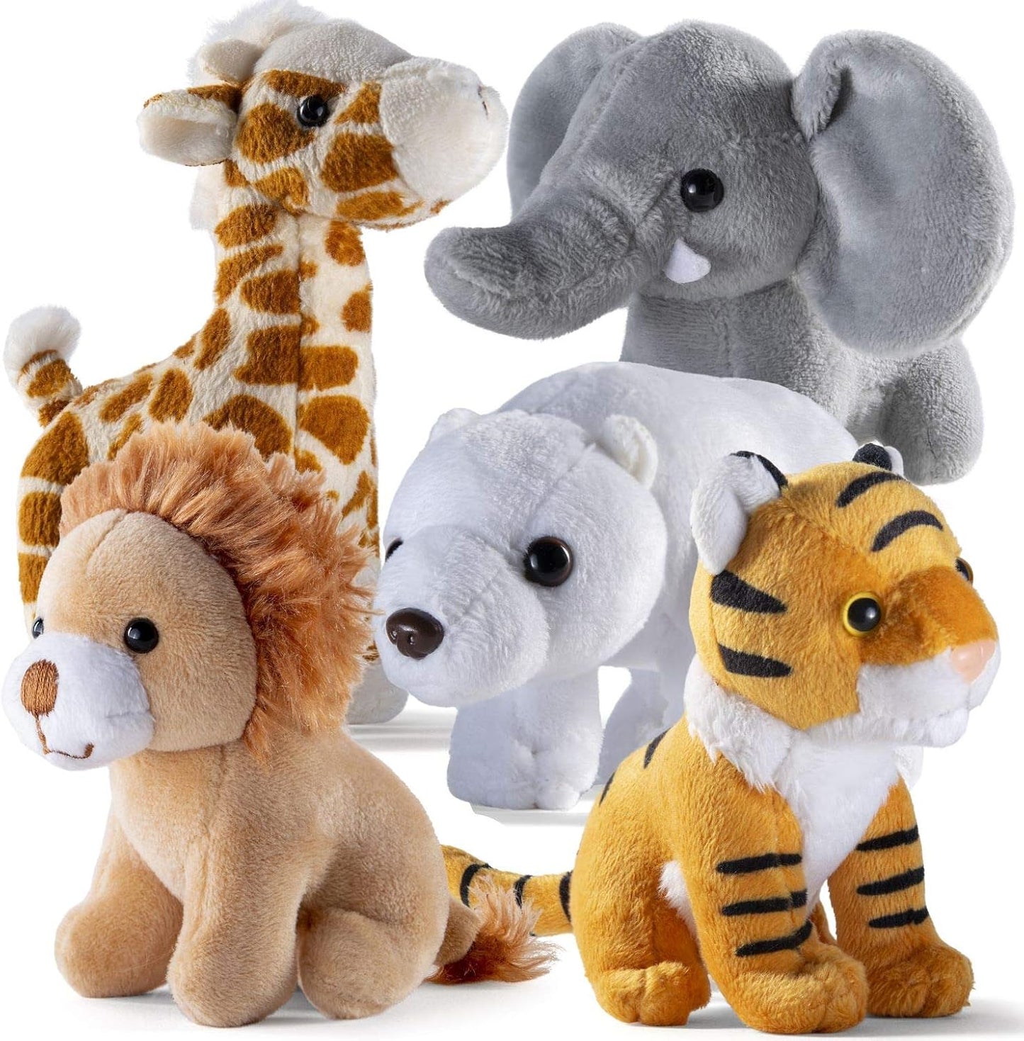 PREXTEX Safari Friends Stuffed Animal Gift Set - 5 Small Plush (Giraffe, Tiger, Lion, Polar Bear, Elephant) Zoo Animals - Machine Washable Stuffed Animals for Boys & Girls Ages 3-5+