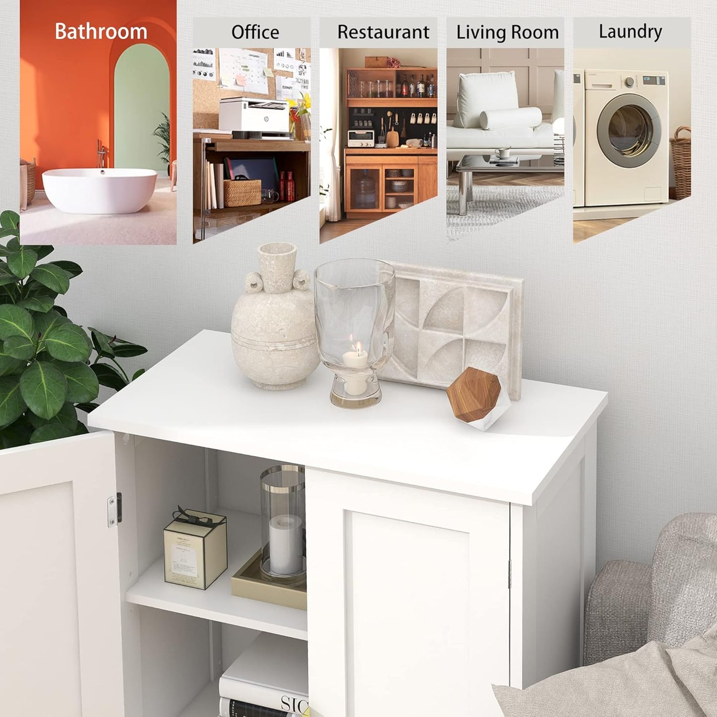 TaoHFE White Bathroom Storage Cabinet,Bathroom Cabinets Freestanding with 2 Doors,Towel Cabinet for Bathrooms,Restroom Cabinets,Small Storage Cabinet for Office,Restaurant,Living Room
