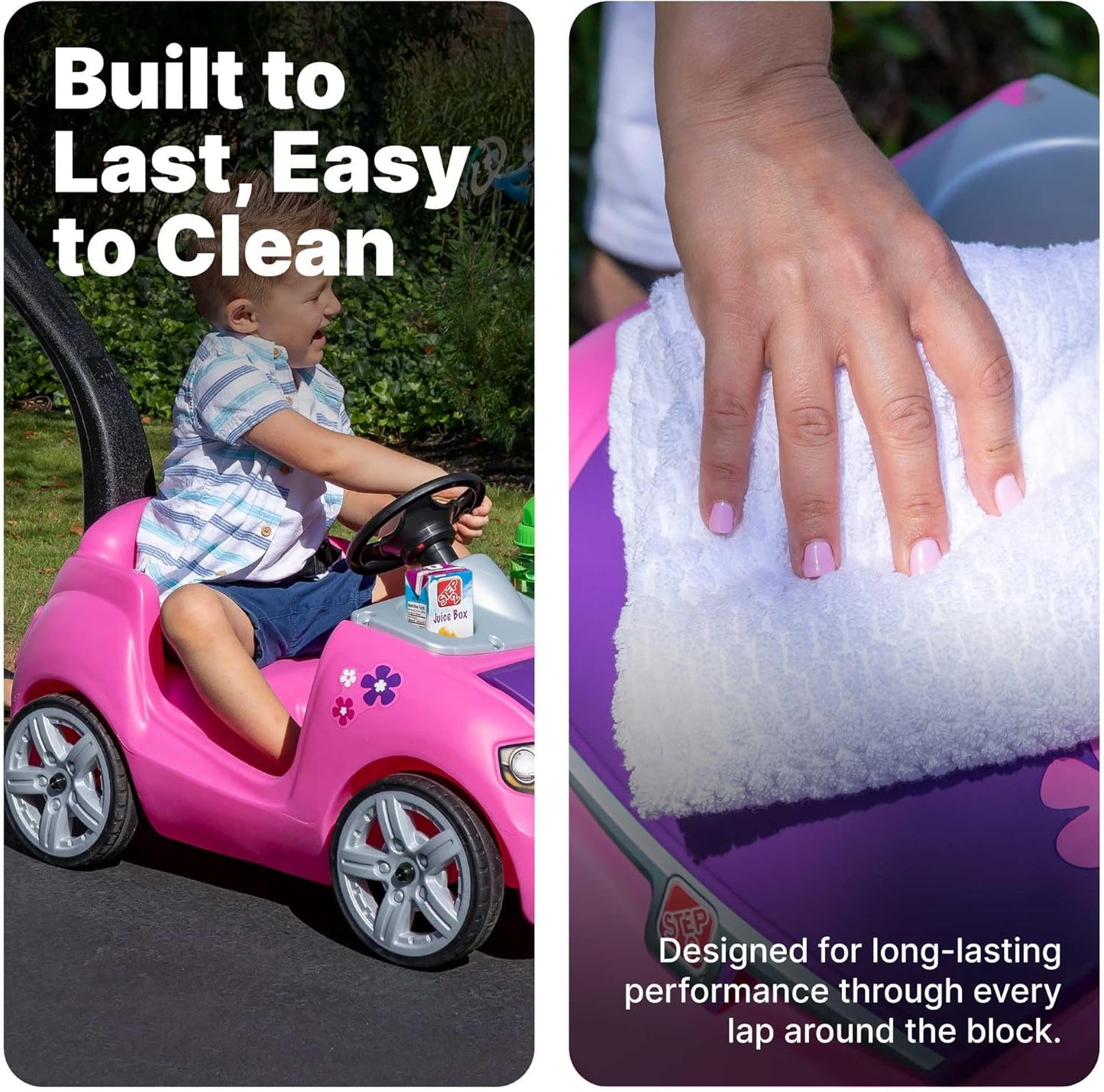 Step2 Whisper Ride II Kids Push Cars, Ride On Car, Seat Belt, Horn, Toddlers Ages 1.5 – 4 Years Old, Max Weight 50 lbs., Quick Storage, Stroller Substitute, Pink