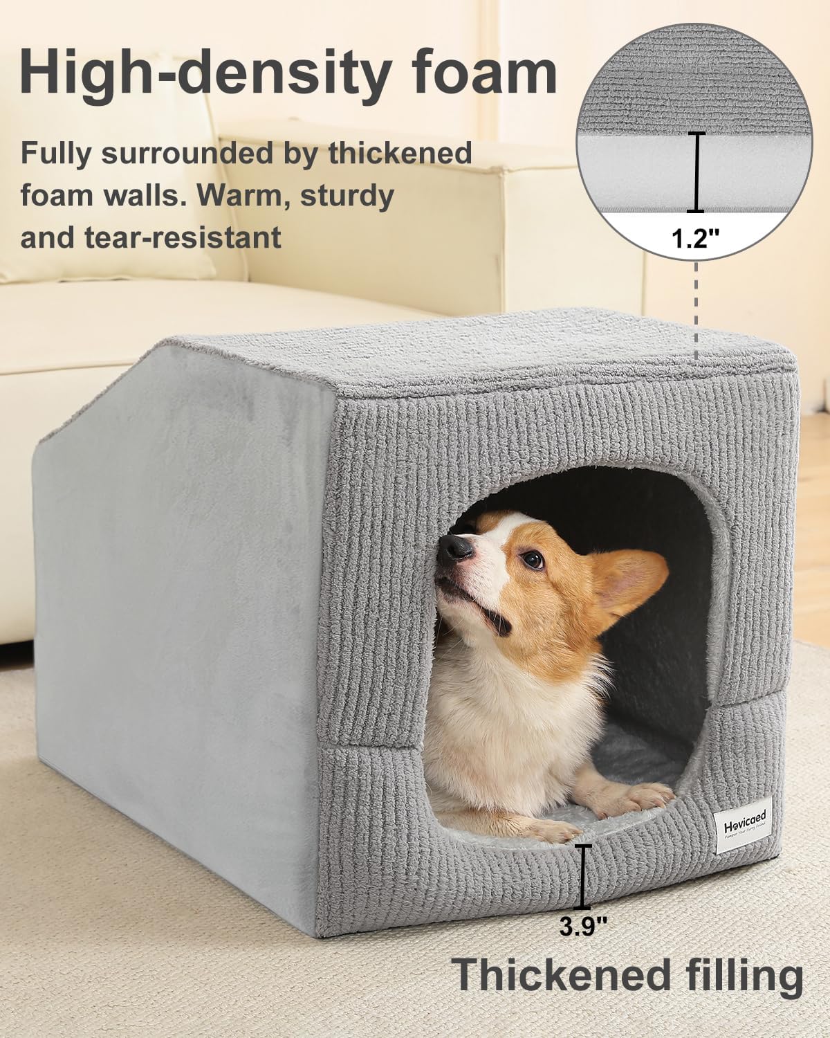 Hovicaed Indoor Dog House for Extra Large Medium Small Sized Dogs - Dog Tent with Washable Removable Cover, Pet Orthopedic Dog Cave Bed Egg-Crate Foam Cushion, Inside Dog House Large Space(L)