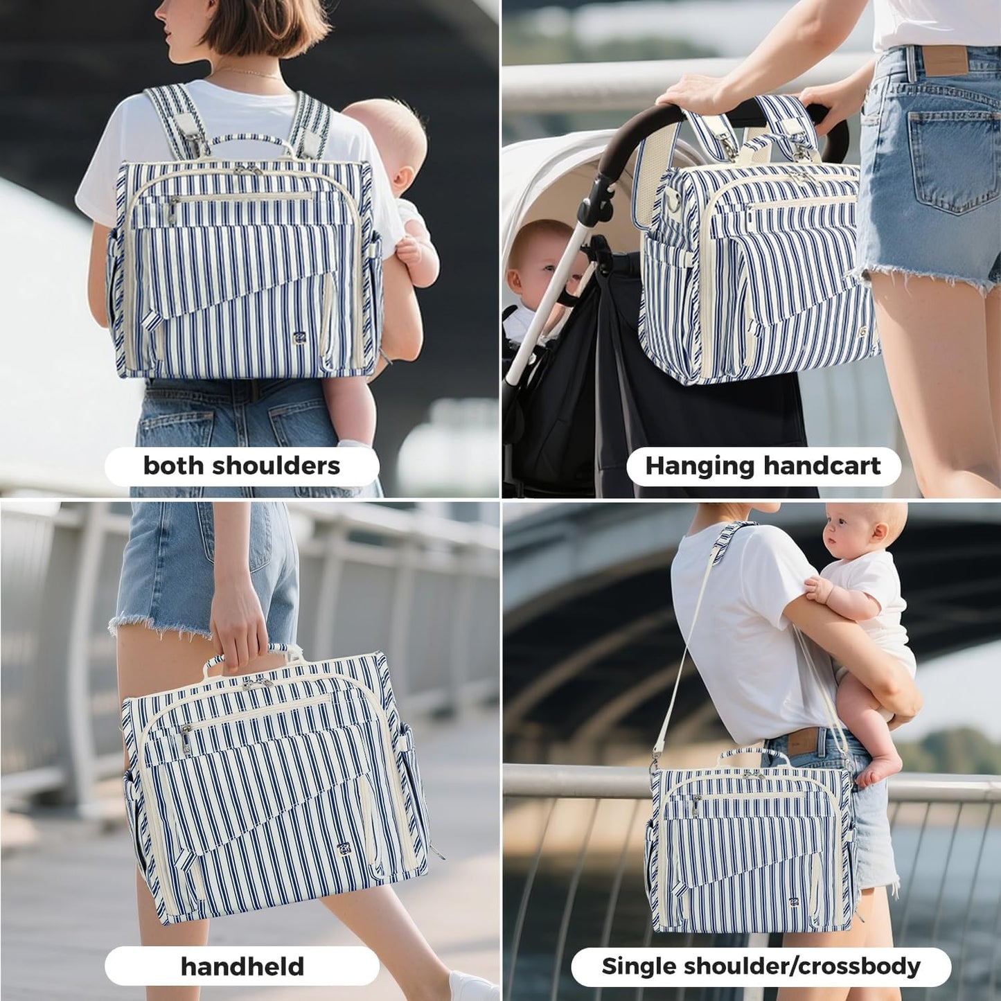 ALLCAMP Diaper Backpack, Waterproof Large Capacity Baby Bag, Multi-Function Nappy Bag with Stroller Hooks, Convertible Tote