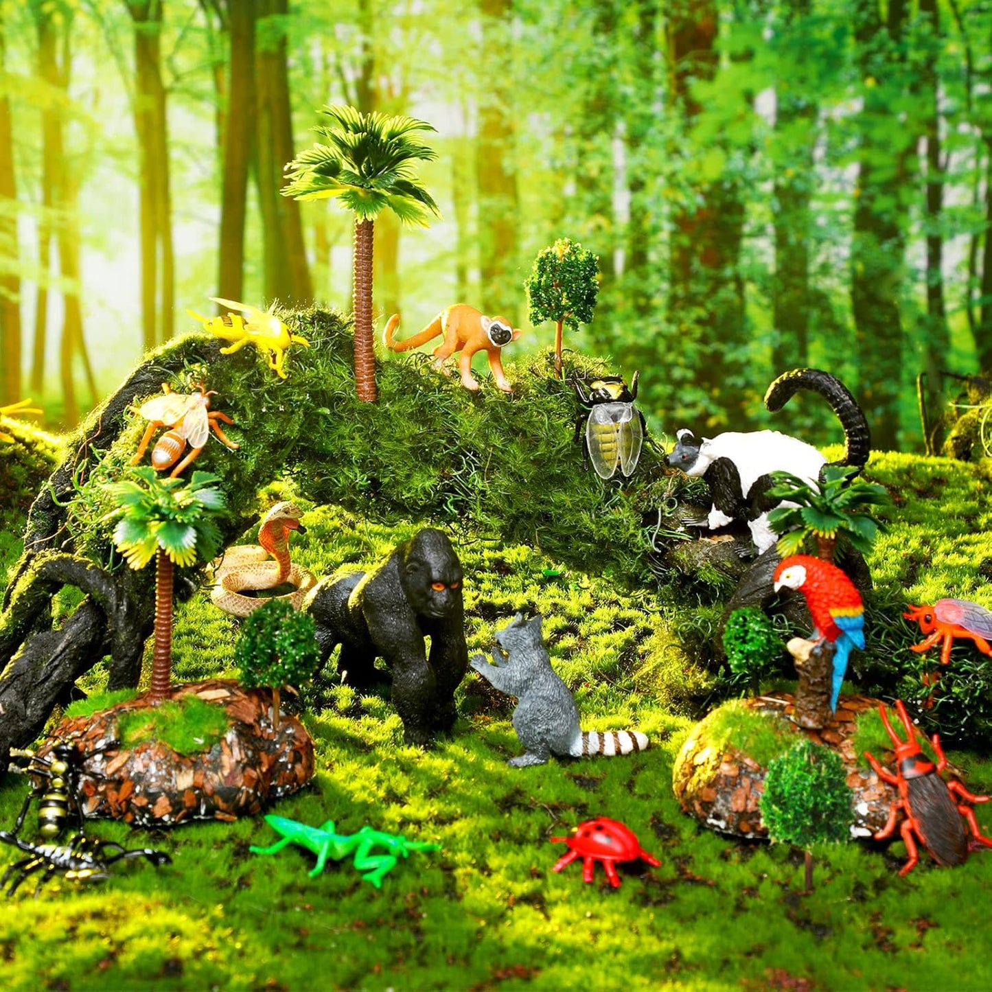 Jexine 25 Pack Rainforest Animals Figures for Kids Tropical Rainforest Diorama Supplies Kit for School Project Assorted Creature Toy Set Miniature Landscape Birthday Party Favors