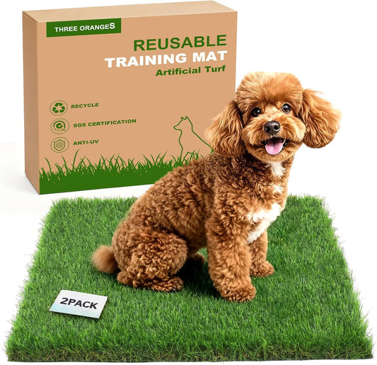 Washable Artificial Grass Pads for Dogs, 2-Pack 23x23 inch Reusable Turf Mats, Realistic Grass for Indoor Puppy Potty Training.