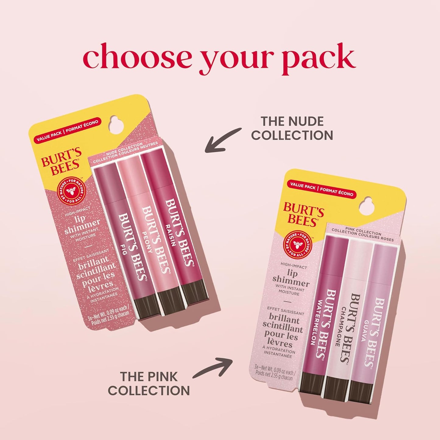 Burt's Bees Easter Basket Stuffers, Lip Shimmer Nude Collection, Tinted Lip Balm, Moisturizing for All Day Hydration with Natural Glowy Finish & Buildable Color, Value Pack, 3 Tubes x 0.09 Oz