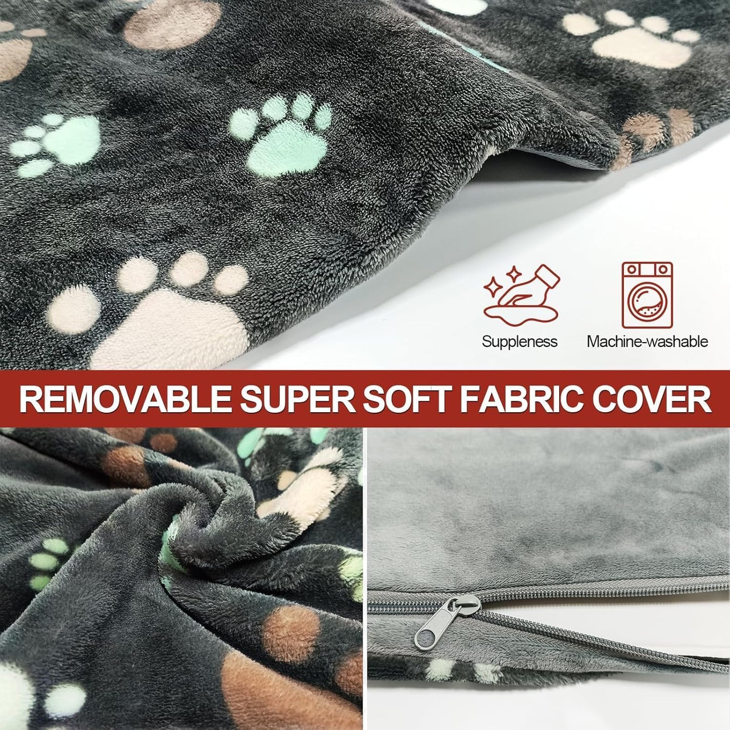 Large Dog Heating Pad 36x24 in with Smart Thermostat Switch and Power Line Protection Tube,Obtained MET and UL Dual Certification,Waterproof Pet Heating Pad for Dogs,with Plush Fabric Cover