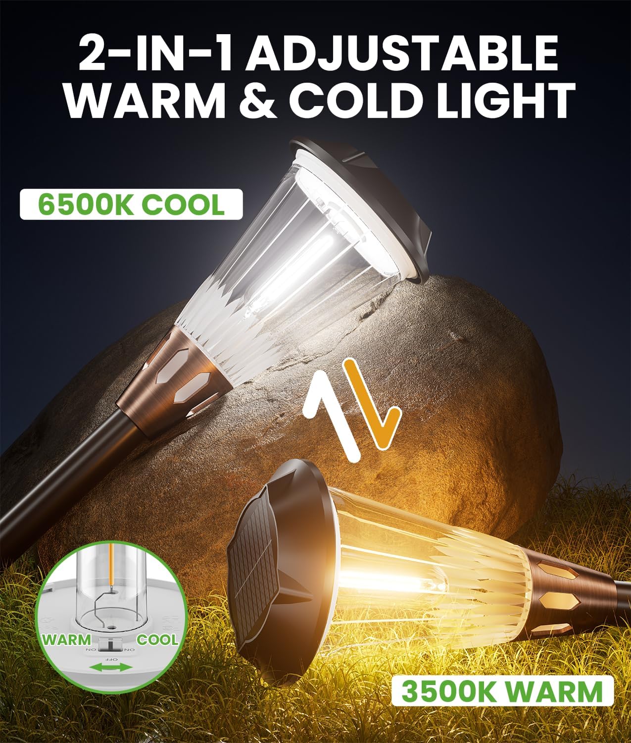 Solar Pathway Lights Outdoor, 8 Pack Bright 2-in-1 Warm&Cold Solar Lights Outdoor, IP65 Waterproof Garden Lights Solar Powered Walkway Lighting Outside for Yard Driveway Path Patio Landscape