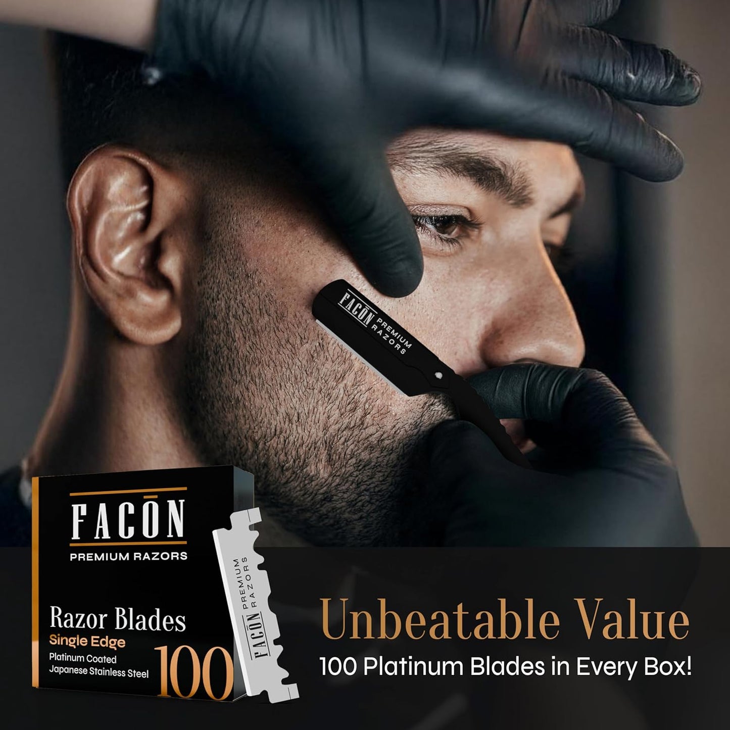 Facón Straight Razors for Men - Professional Barber Straight Edge Razor Kit with 100 Blades, Wooden Stainless Steel Barbero Shaver for a Smooth & Precise Shave, Premium Barber Razor for Men's Shaving
