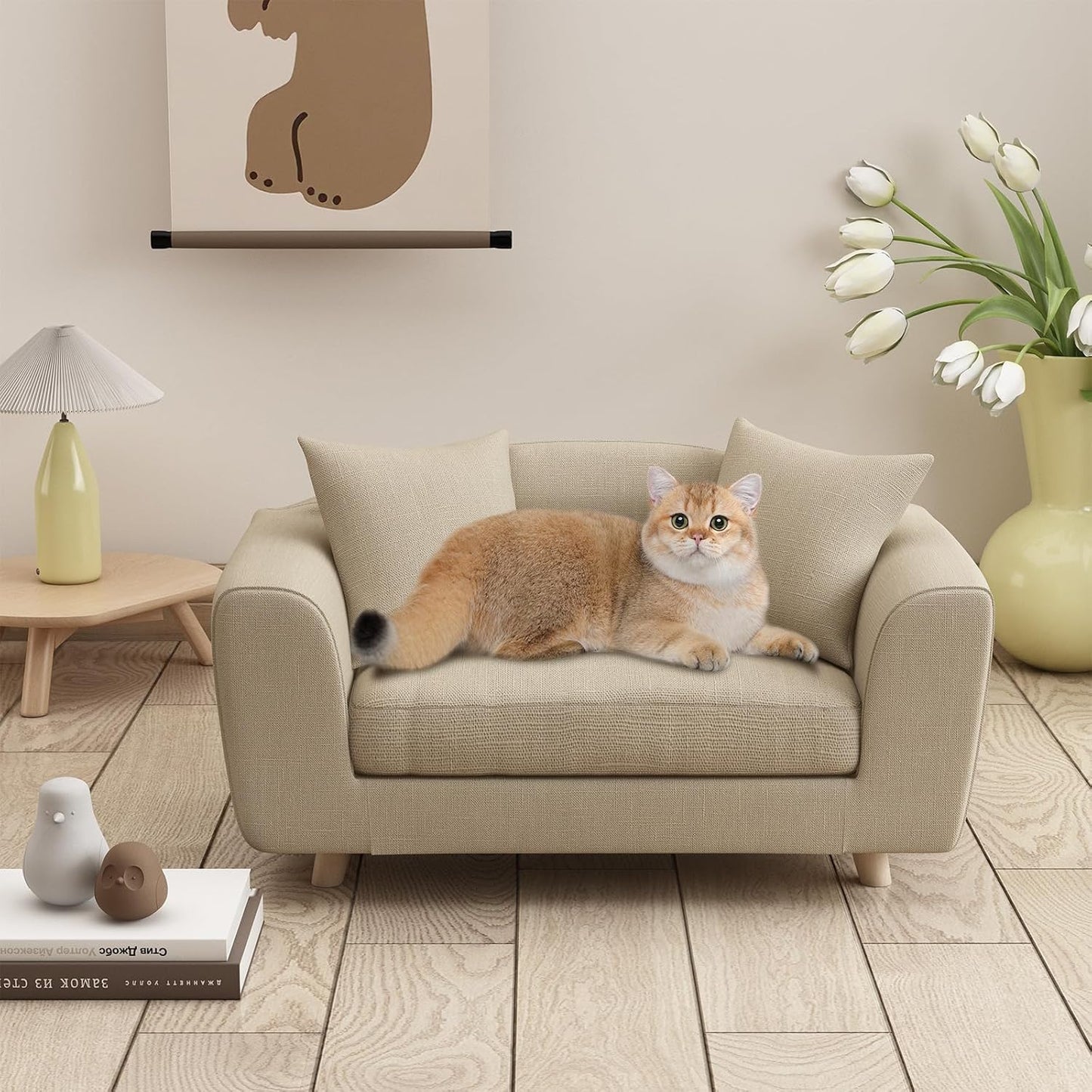 Dog Sofa Bed for Small Dogs, Supportive Foam Dog Couch with Washable Cushion and Anti-Skid Pads, Soft Pet Sofa for Cats, Modern Pet Couch with Low Back, Puppy Bed & Chair, Light Grey