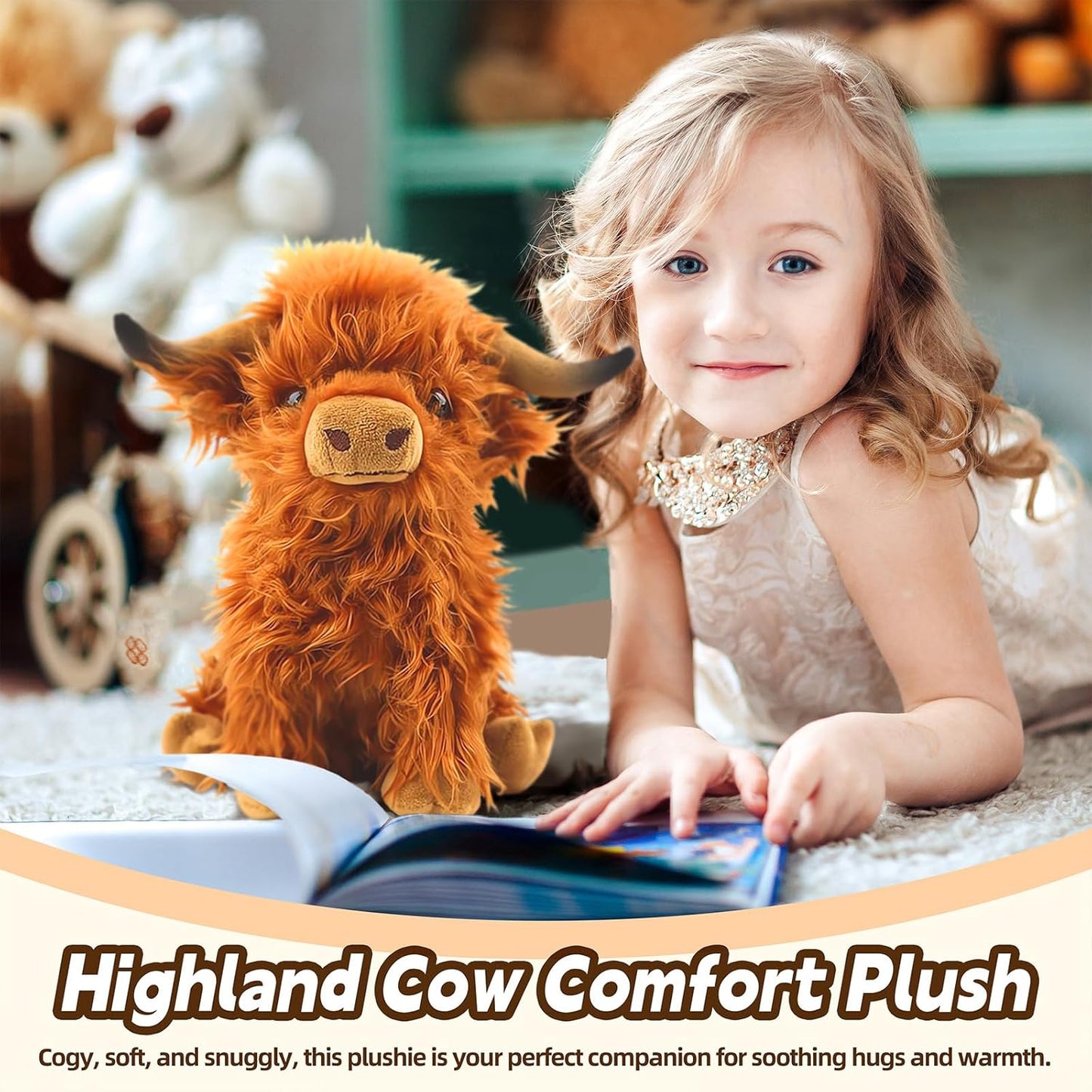 Highland Cow Stuffed Animal Toy, Cute Realistic Highland Cow Plush Toy Fluffy Farm Highland Cow Plushies Decor Gifts for Girls Boys Adults (Brown Highland Cows)