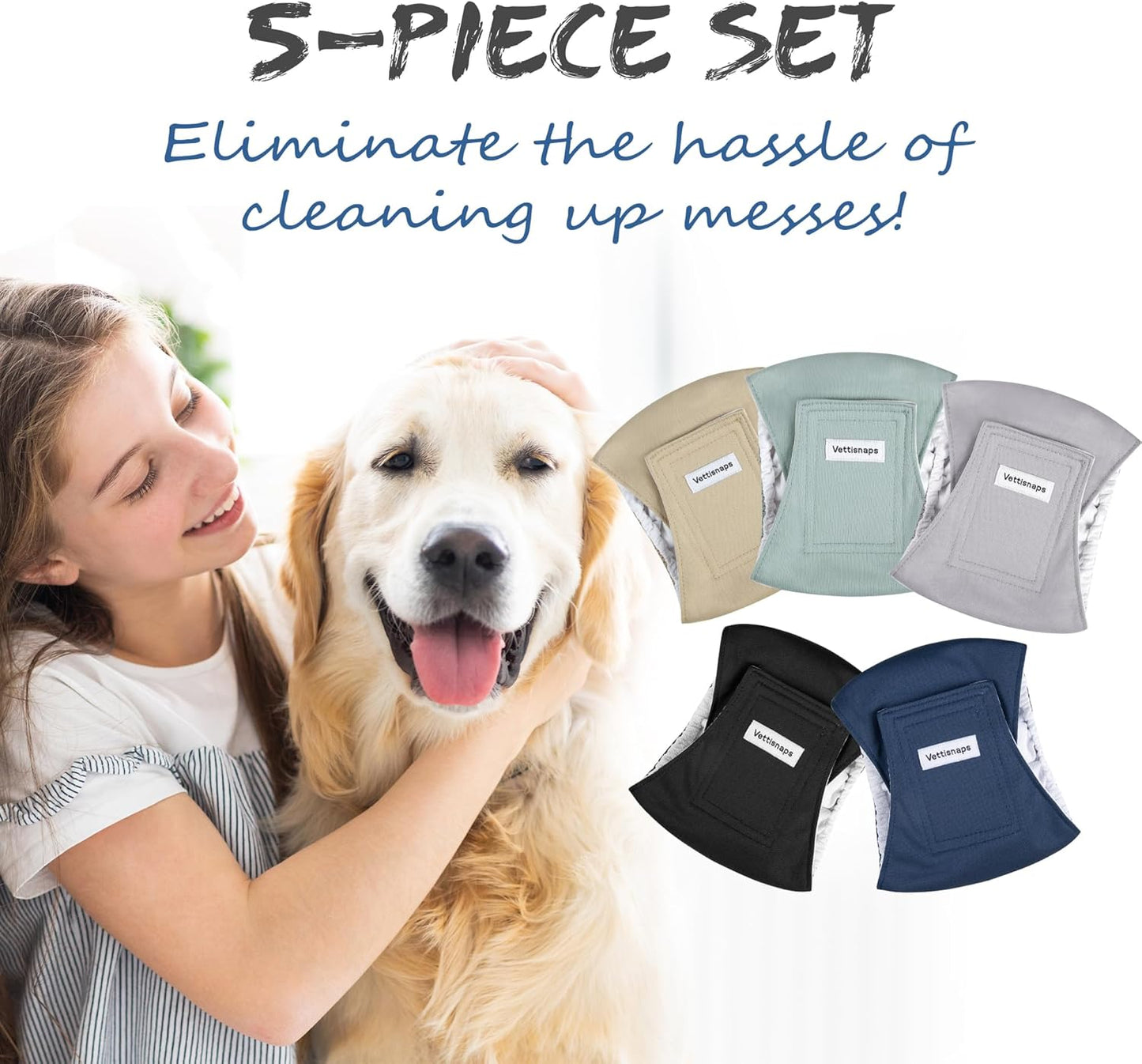 5 Pack Dog Diapers Male Reusable Belly Bands Washable for Medium Male Dogs, High Absorbency for Puppy & Doggy, Size M