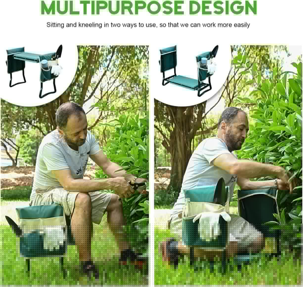 KVR Upgraded Garden Kneeler and Seat with Thicken & Widen Soft Kneeling Pad,Heavy Duty Foldable Gardener Stool with 2 Tool Pouches,Gardening Gifts for Women Mom Men Seniors¡­…