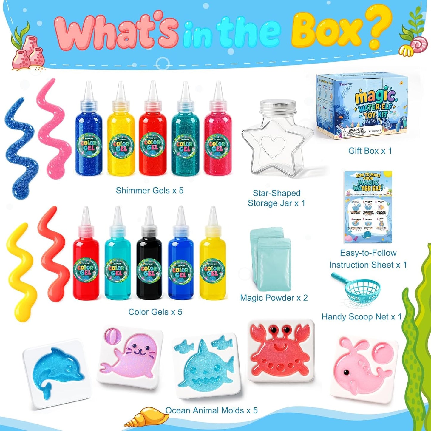 Teexpert Magic Water Elf Toy Kit – Art and Crafts for Kids Girls Boys Ages 3 4 5 6 7 8 9 10 11 12 - DIY Craft Toy Birthday to Make Aqua Fairy Squishy Water Pets