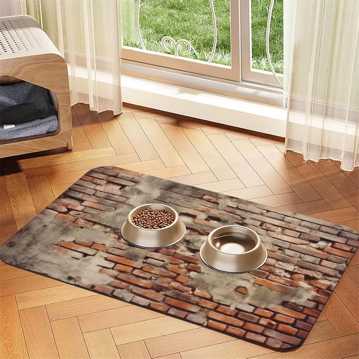 Ancient Worn Brick Wall Pet Feeding Mat 40x60cm Absorbent Leather Dog Cat Food Mats Non-Slip Dog Bowl Mats for Food and Water, Quick Dry Pets Placemats for Cats and Dogs Water Bowl