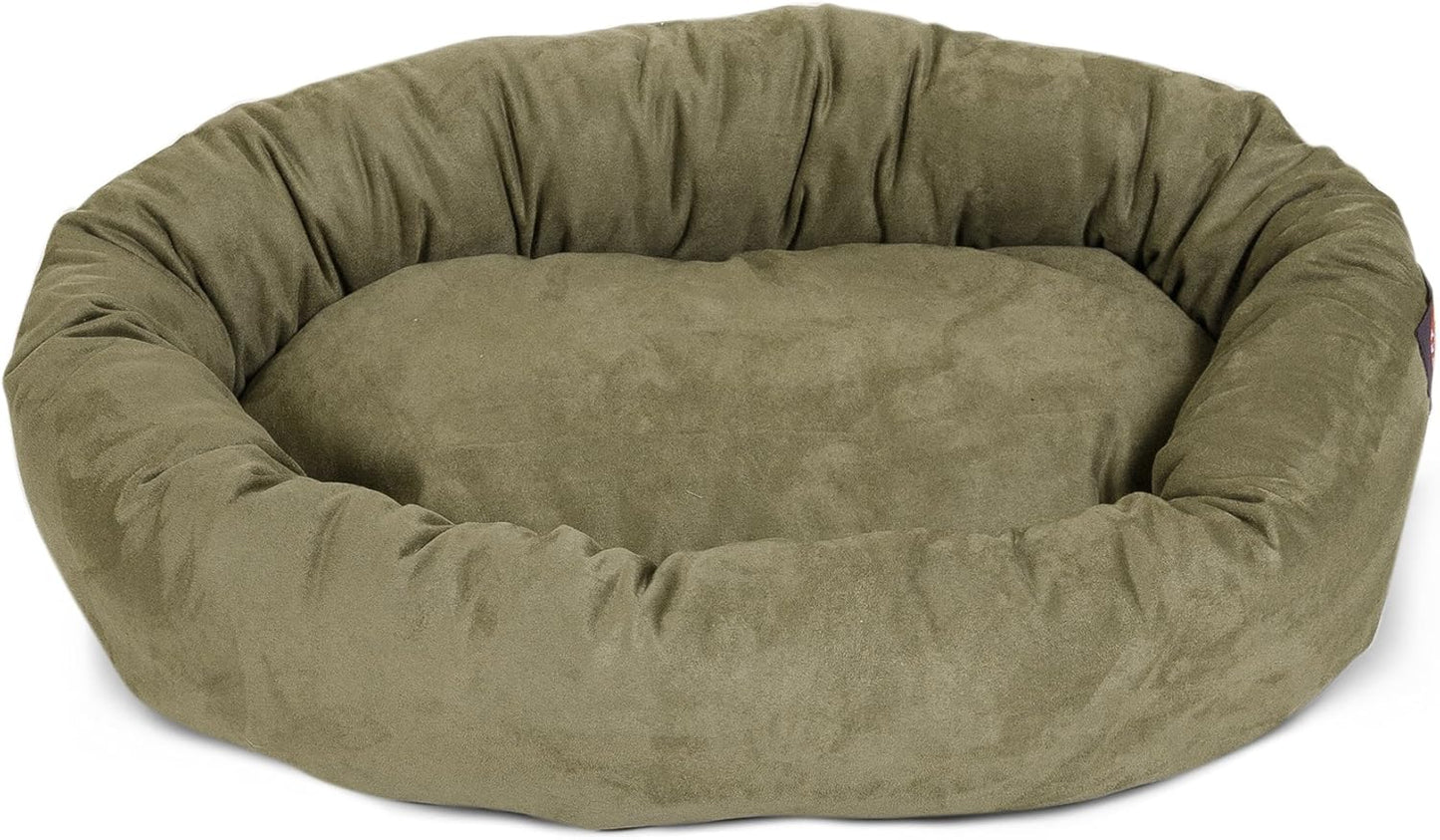 Majestic Pet 32 Inch Suede Calming Dog Bed Washable – Cozy Soft Round Dog Bed with Spine Support for Dogs to Rest Their Head - Fluffy Donut Dog Bed 32x23x7 (Inch) - Round Pet Bed Medium – Sage