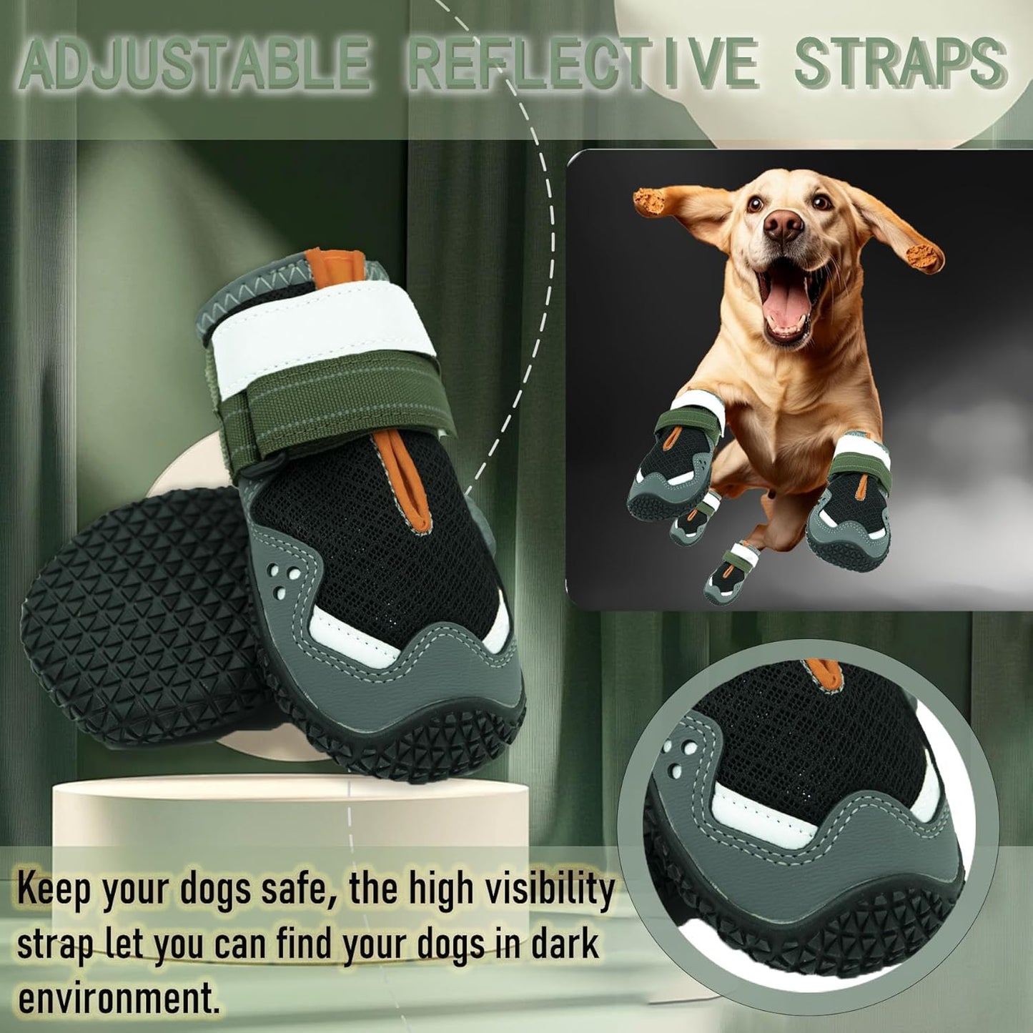 Dog Shoes for Large Medium Small Size Paw Protector, Mesh Breathable Pet Booties Summer Hot Pavement Waterproof with Anti Slip Rubber for Hardwood Floors Outdoor Running Winter Snow (Black)