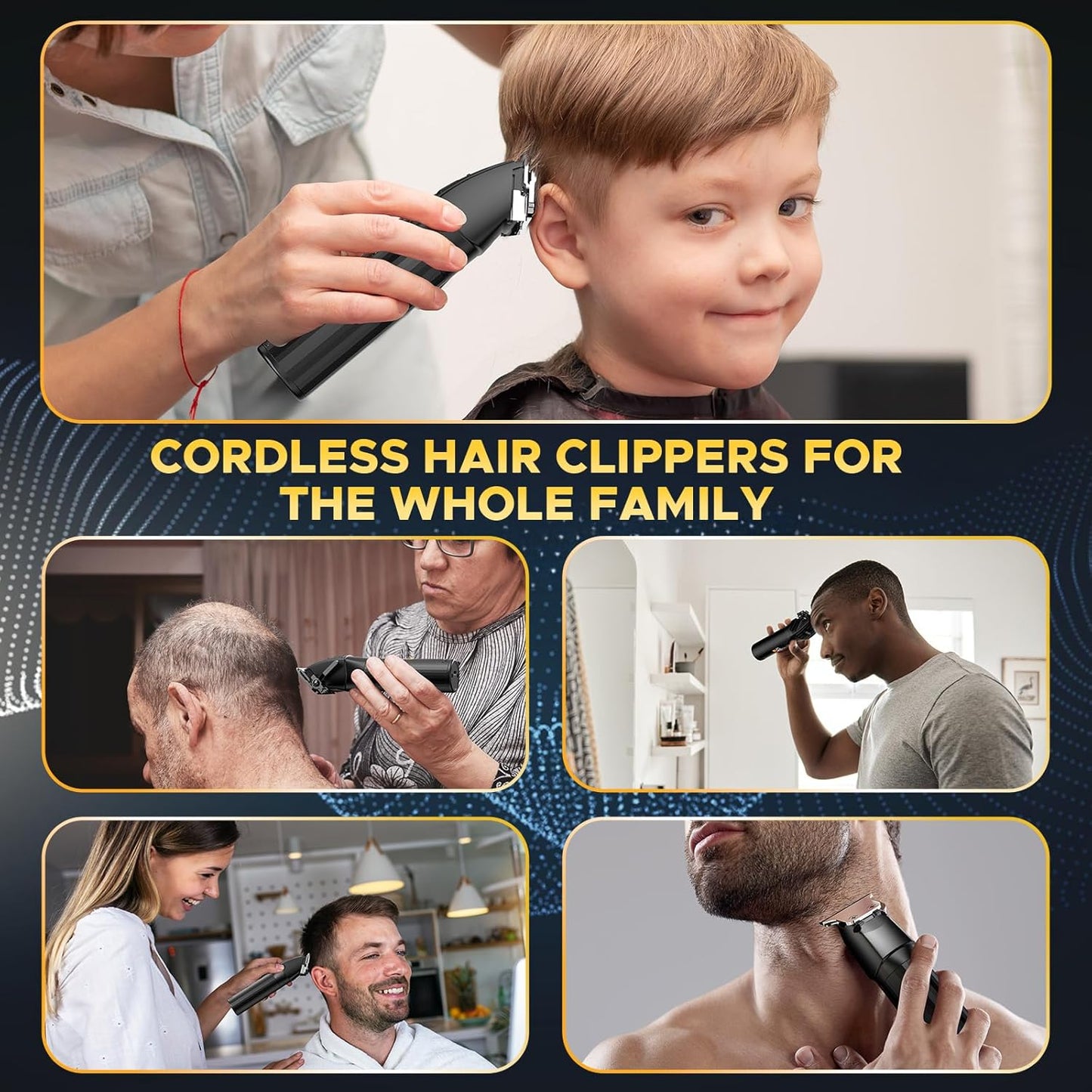 Professional Hair Clippers for Men Cordless Beards Trimmers Kit with LED Display Electric Beard Trimmer for Kid Rechargeable Trimmer Haircut Grooming Kit Gift for Men Women Barber Kids (Black)