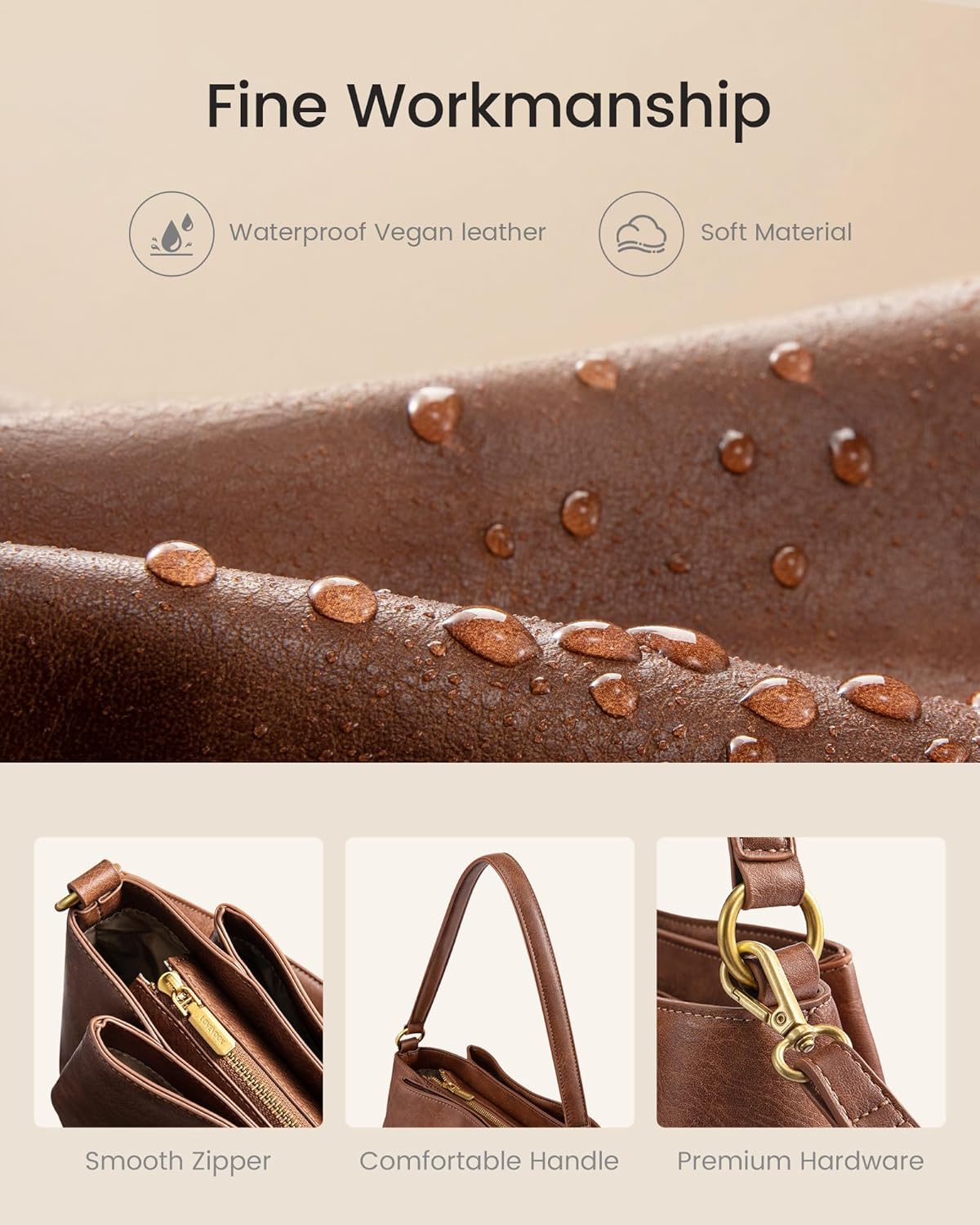 LOVEVOOK Hobo Bag for Women with Three Large Compartments Waterproof Shoulder Handbags Purse for Work Shopping Travel