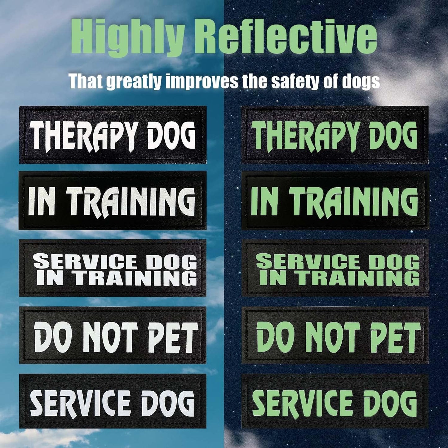 4 Pcs Reflective Dog Patches for Service Dog Vest Tactical Hook Loop Harness Removable Patch Set with Velcro Embroidered,Therapy Dog & Don’t Pet Me Dog & do not Separate (Therapy Dog)