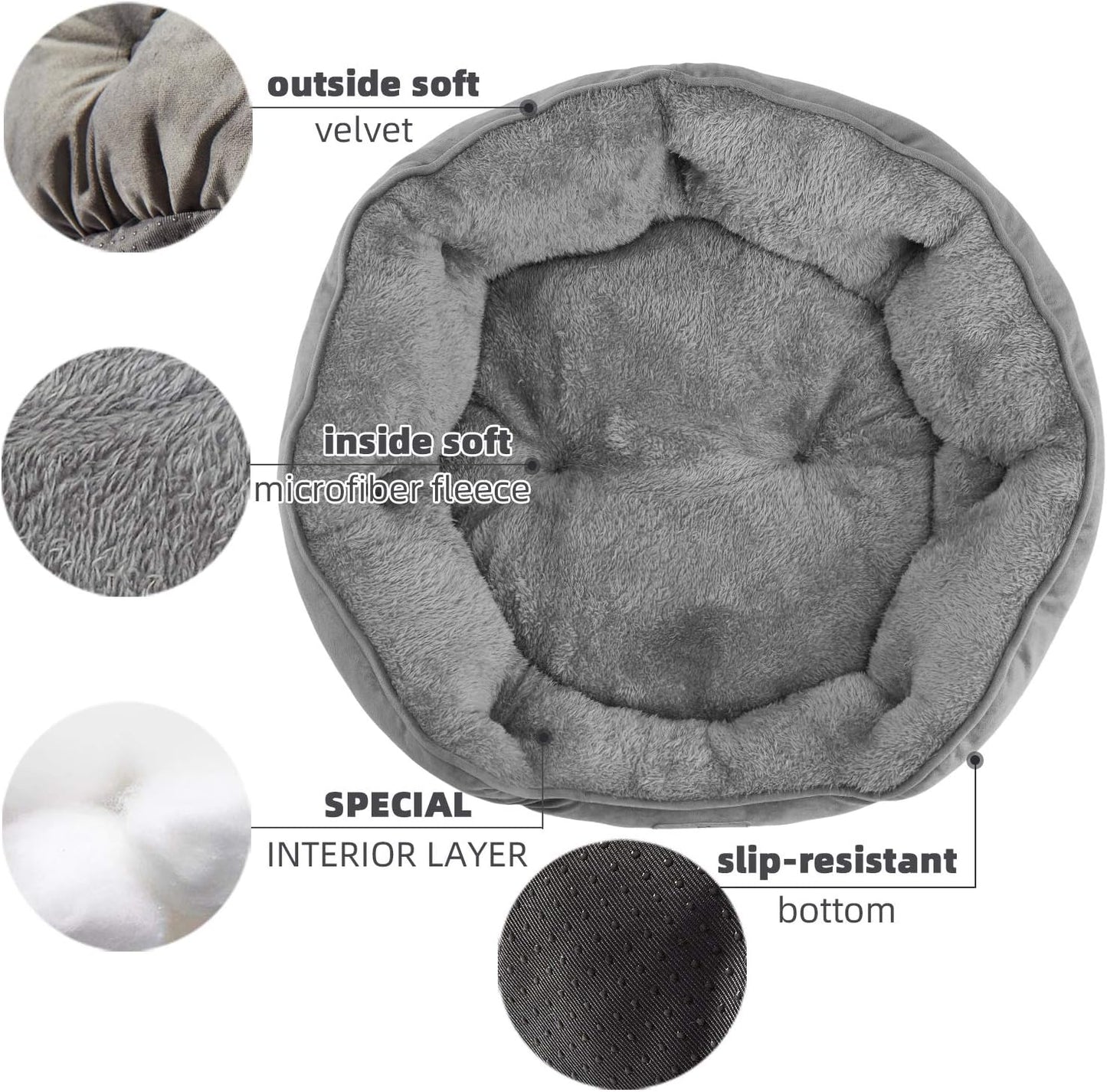 Asvin Medium Dog Bed for Medium Dogs, Cat Beds for Indoor Cats, Pet Bed for Puppy and Kitty, Extra Soft & Machine Washable with Anti-Slip & Water-Resistant Oxford Bottom, Grey, 25 inches