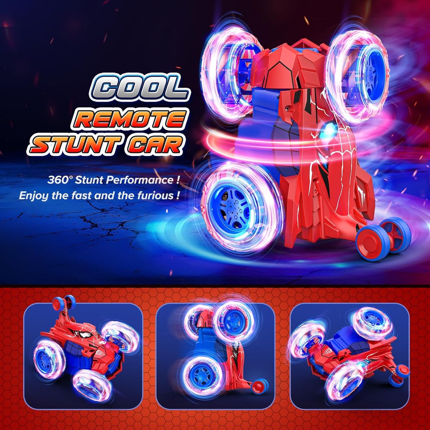 Spider remote control car rc cars toys,Cool rechargeable stunt rc car with 360 flips 4WD wheel with bright light,Fun outdoor toys gifts for kids birthday or Chritmas age 4 5 6 7 8 9 10 11 12 years old