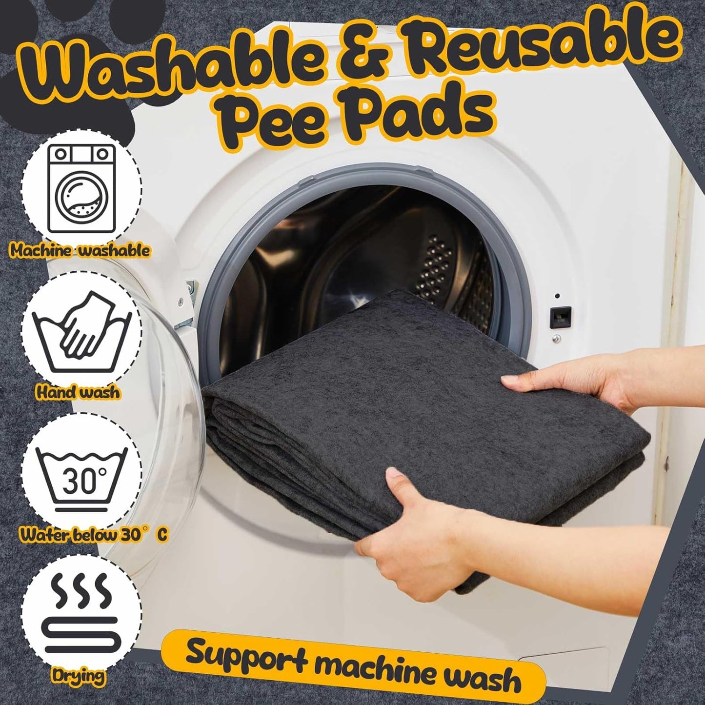 2 Pack Extra Large 60"x74" Reusable Dog Mat Jumbo Waterproof Absorbent Non-Slip Pee Pads Machine Washable Playpen Mat for Training, Whelping, Incontinence, Crate/Kennel Use (Dark Grey)