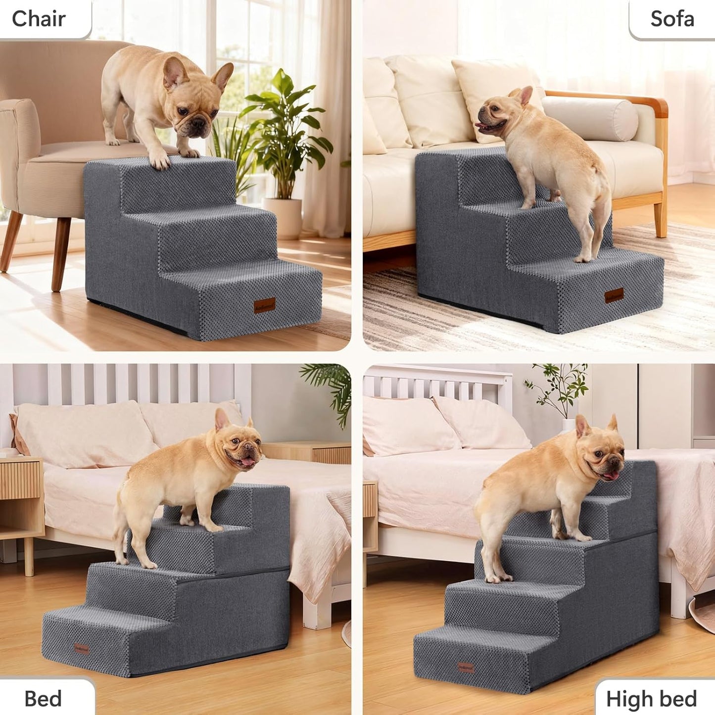 Dog Stairs for Small Dogs, 3-Step Wider Pet Stairs for Couch and Beds, Non-Slip Dog Steps for Old Cats, Puppy, Small Medium Dogs,15.7" H,Grey