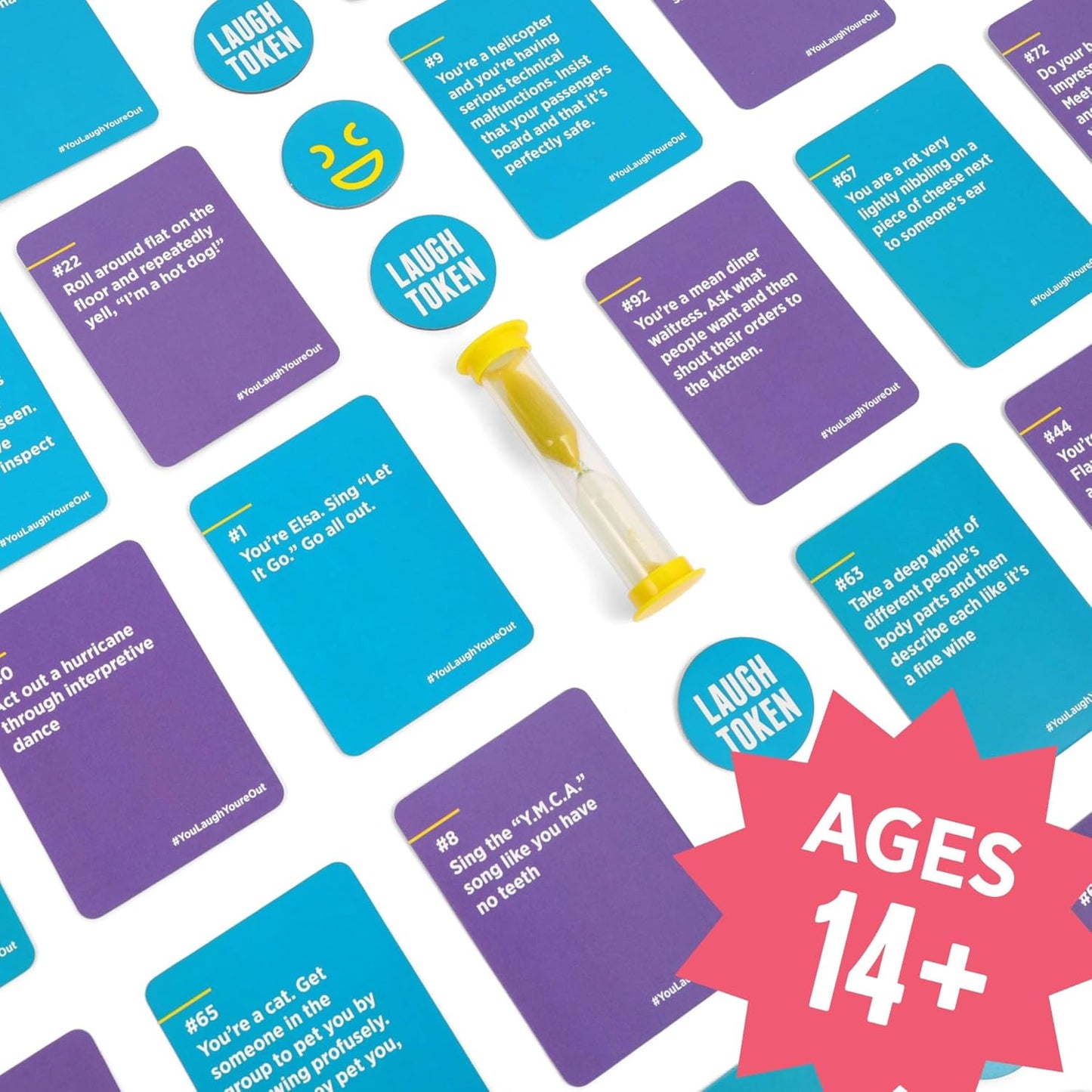 You Laugh You're Out [A Party Game with Hilarious Charades Family Card Games for Adults & Teens, 125 Prompt Cards Fun for Family Game Nights, Easter Basket Stuffers, Gatherings, & Parties Ages 14+]