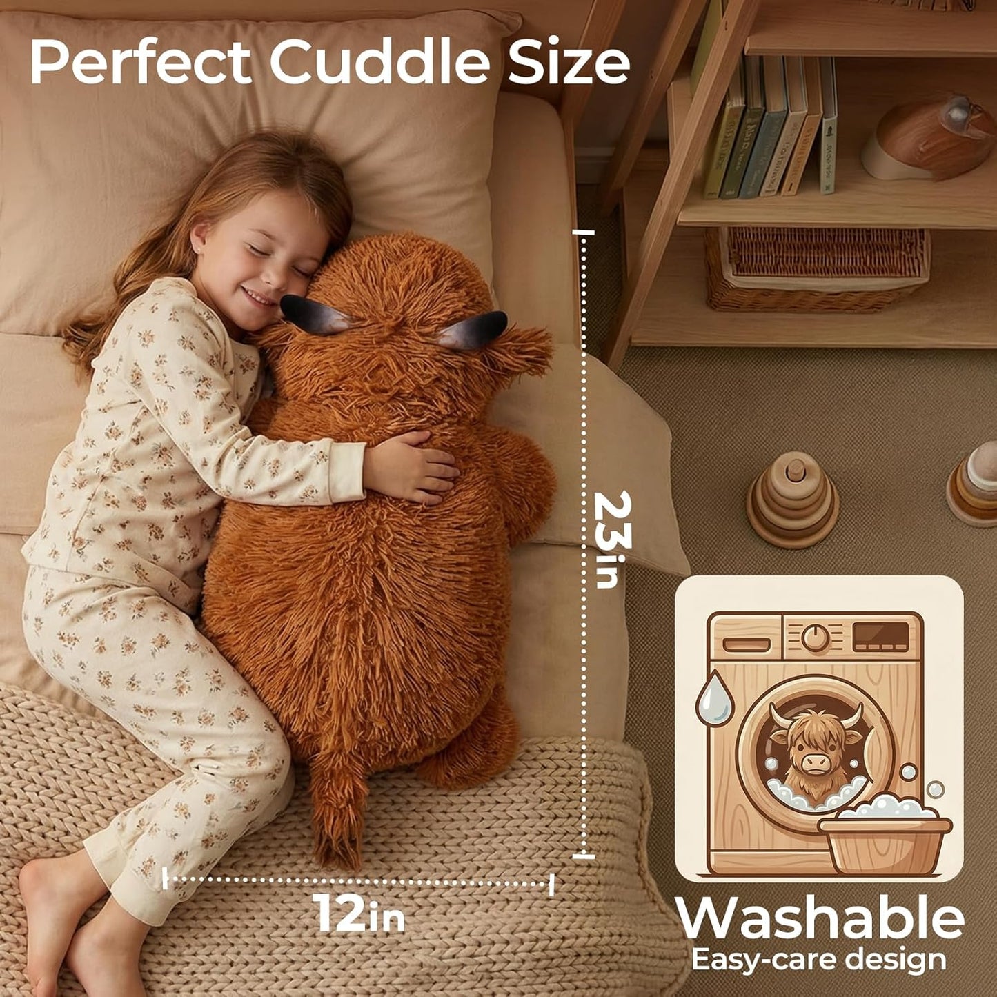 Mewaii Mom's Choice Award | 4 lbs Weighted Stuffed Animals Highland Cow - 23" Heavy Weighted Plush & Stuffy - Realistic Scottish Cow Plushy Gift for Kids & Adults - Large Cuddly Weighted Cow Toy