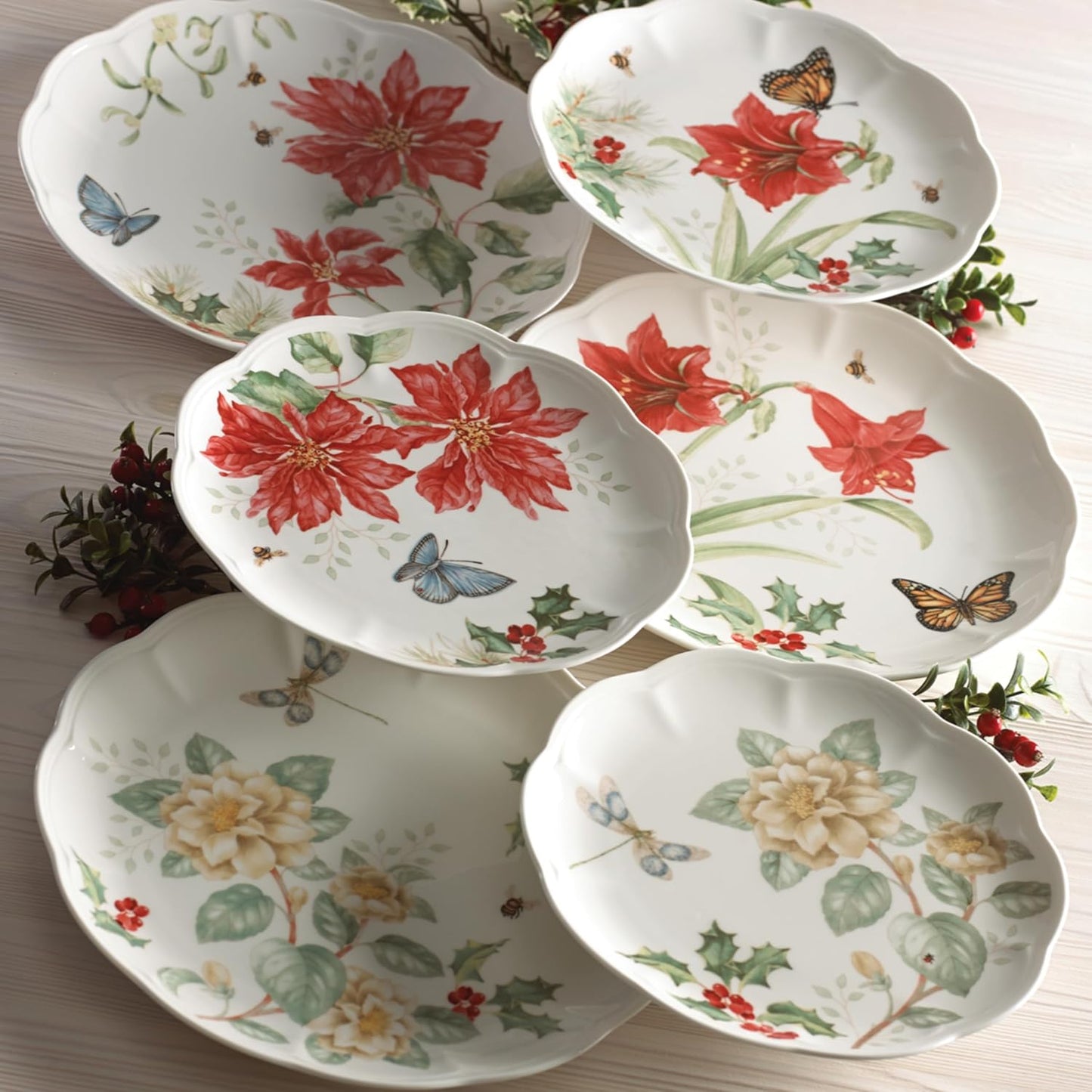 Lenox Dinnerware Set, Butterfly Meadow Holiday 18-Piece Set, Service For 6, Porcelain, Christmas Dinnerware Sets, Holiday Hosting, Dishwasher Safe, Plates and Mugs Sets (18 Pieces, Assorted)