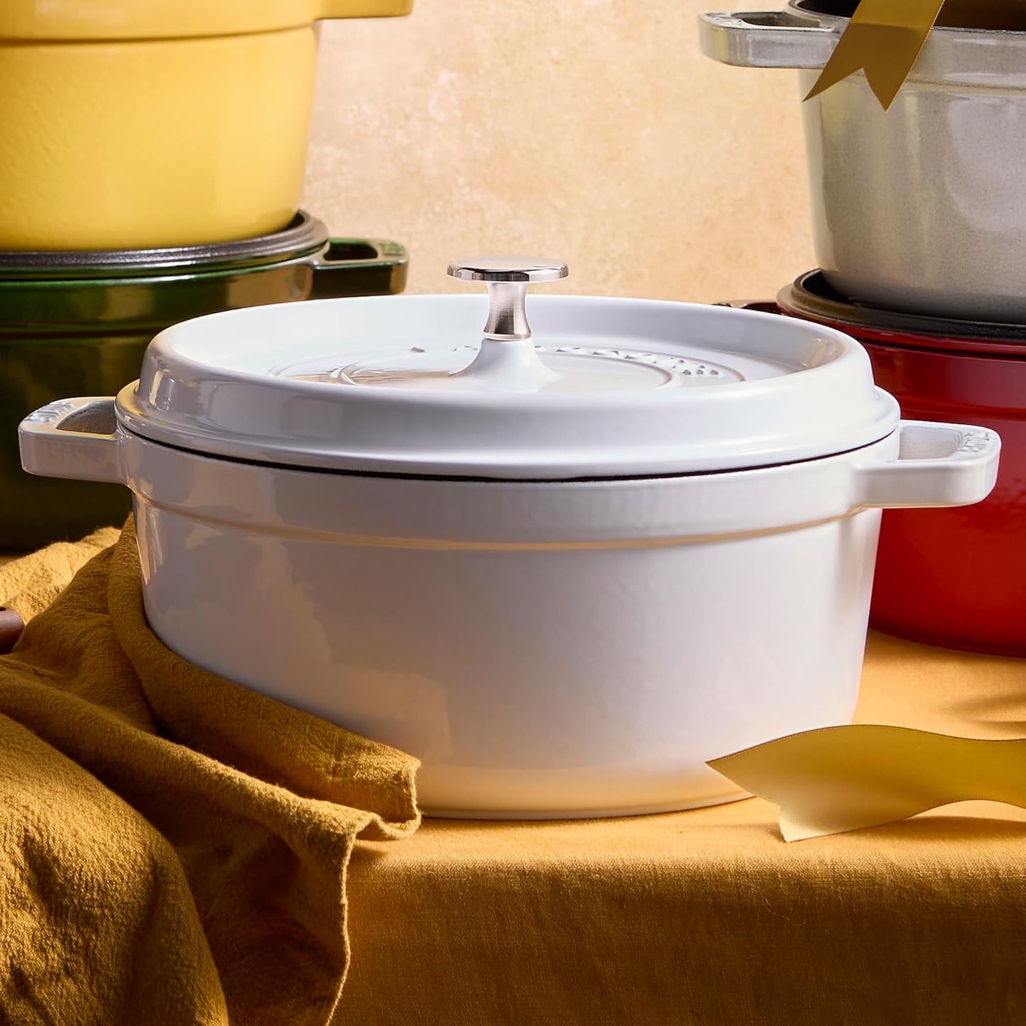 STAUB Cast Iron Dutch Oven 4-qt Round Cocotte, Made in France, Serves 3-4, White