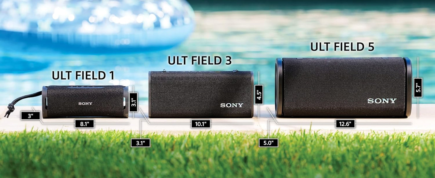 Sony ULT Field 1 Waterproof Portable Bluetooth Speaker, Enhanced Bass, 12h Battery, IP67 Rated Dustproof Shockproof Rustproof, Detachable Strap (SRSULT10B), Black