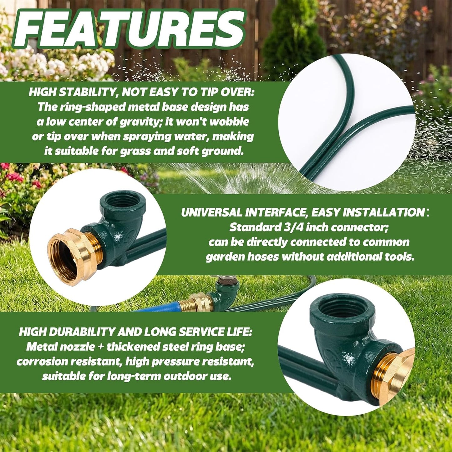 2 Pcs Ring Impact Sprinkler Base for Lawn Care 3/4" Head Heavy Duty Metal Lawn Circle Ring Sprinklers for Trees Shrubs Root Even Watering Outdoor Garden Yard Patio Irrigation System