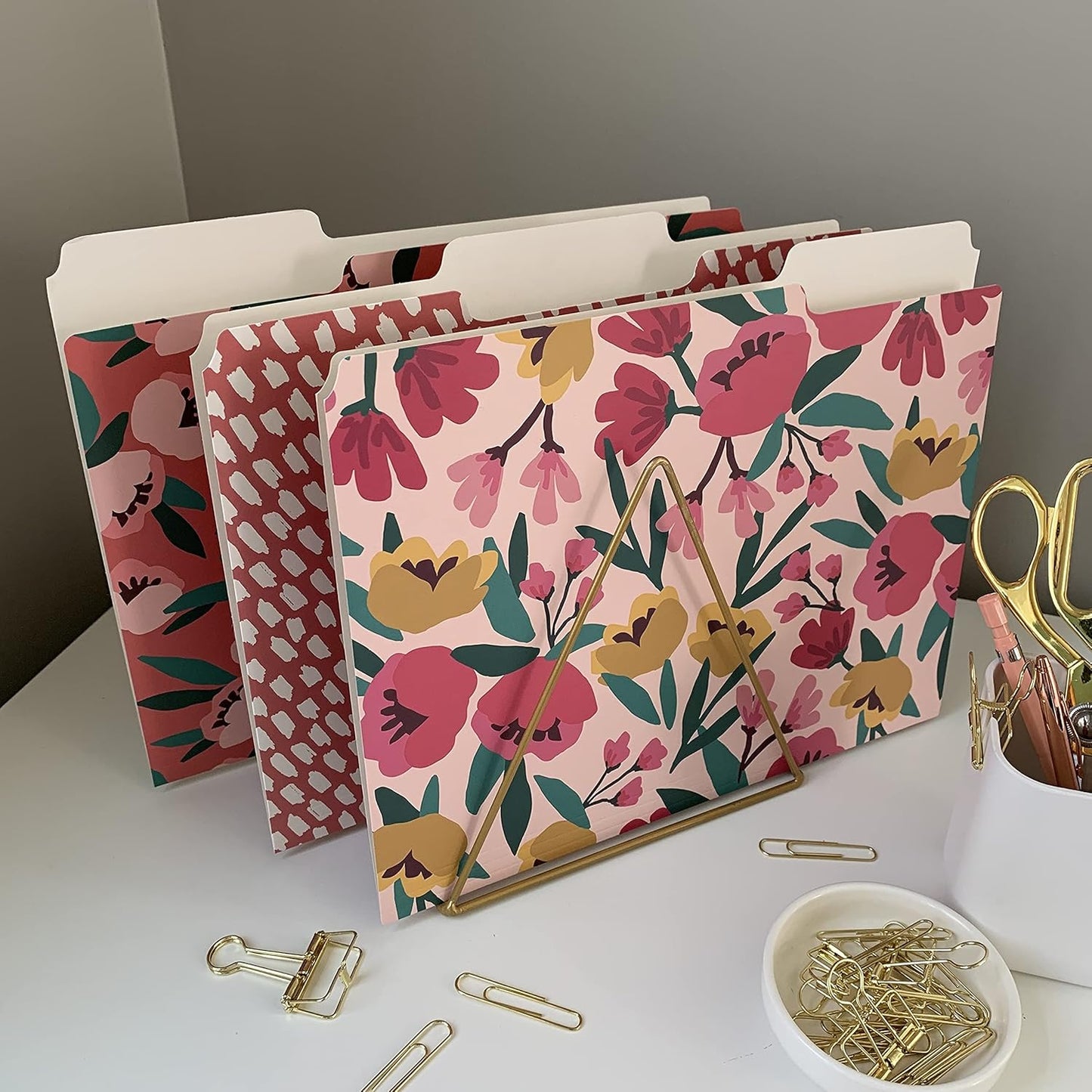 Cute File Folders, Set of 12 3-Tab Letter Size Decorative File Folders Boho Colored Manilla 8.5 x 11 Filing – Pretty Designer Home Office School Supplies (Blossom)