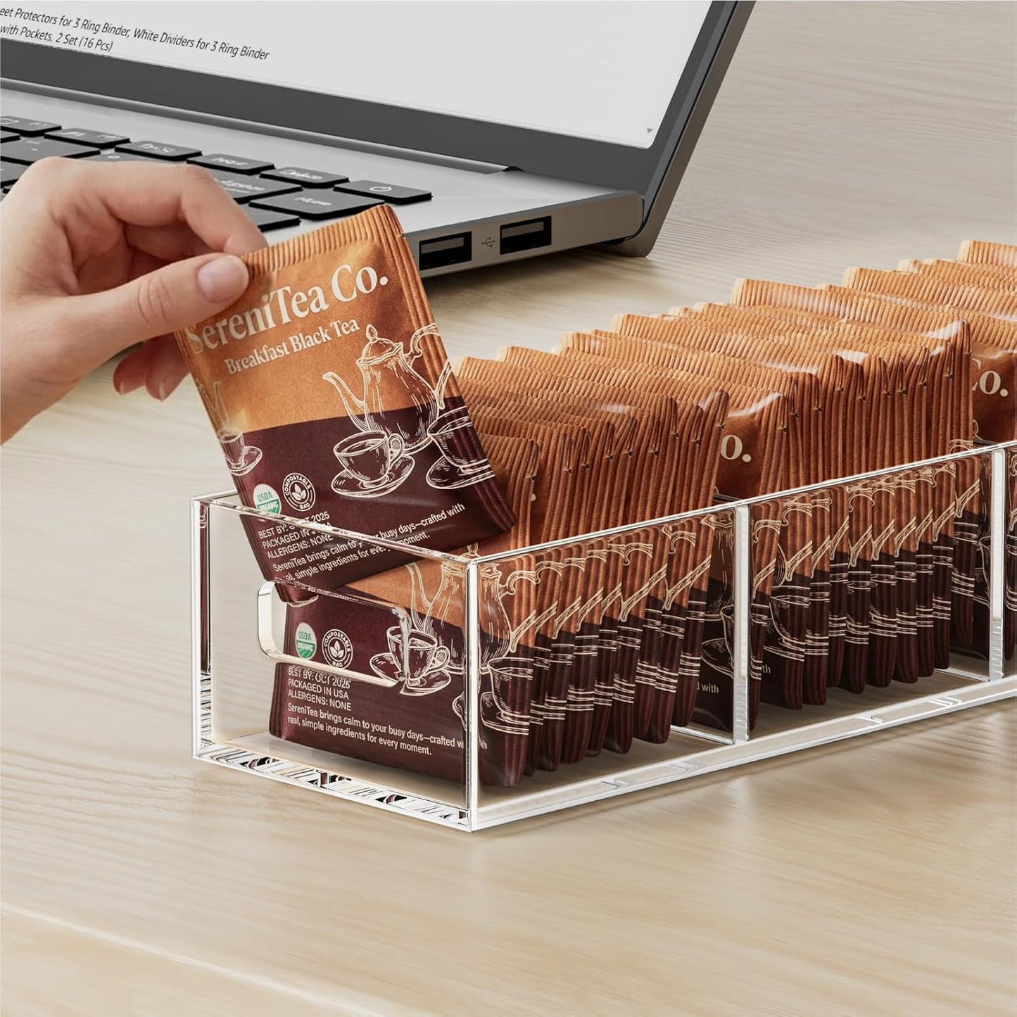 Tea Bag Organizer, Small Clear Tea Bag Holder for Drawer Kitchen Cabinets Pantry Countertops Organizers Storage, BPA-Free Acrylic Coffee Pods, Sugar Packets,Plastic Teabag Bins Home Organizer