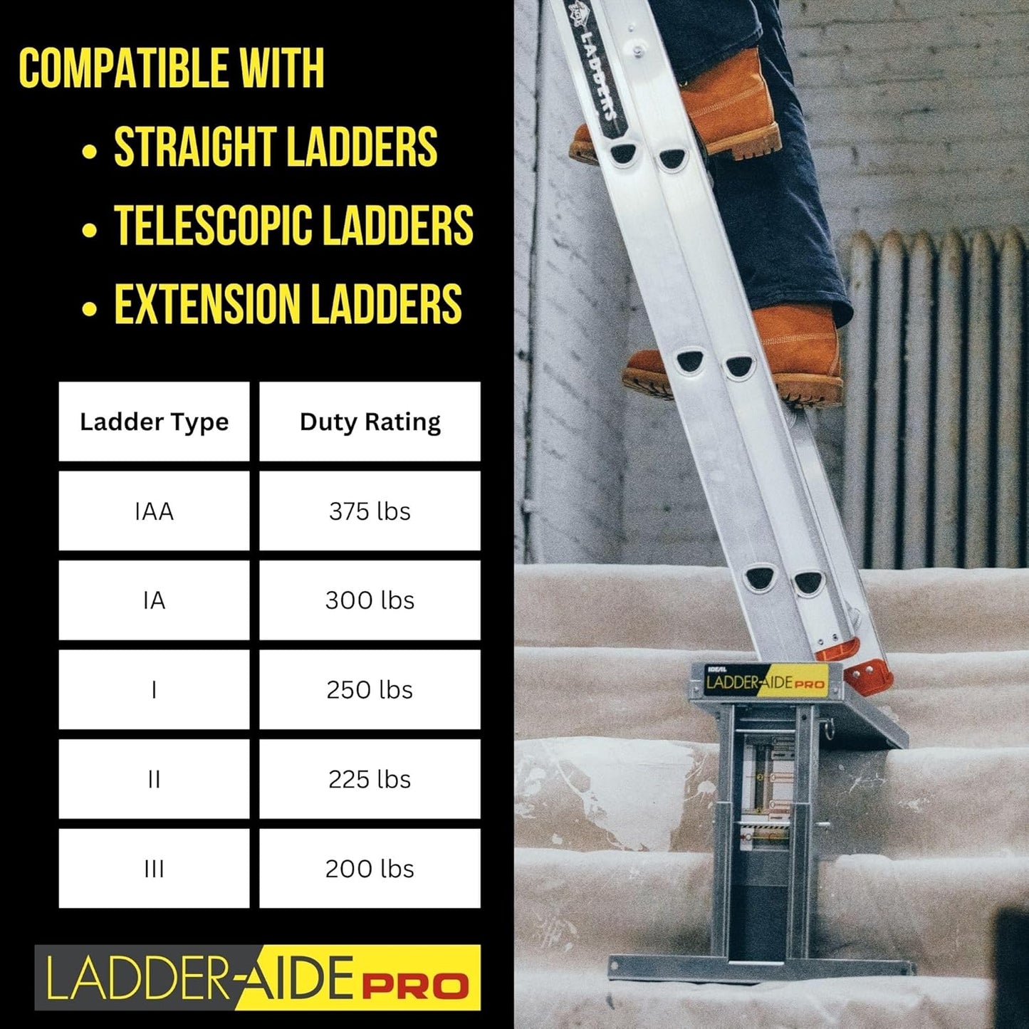 Ideal Security Foldable Ladder-Aide PRO: Fits Steps 4.921" to 7.875" High, Ladder Extender, Accessories, Stabilizer, Leveler for Single and Extension Ladders