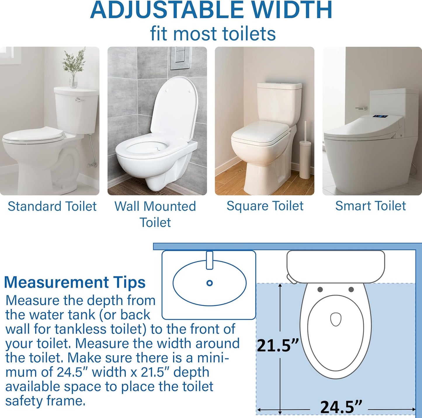 Vaunn Medical Deluxe Adjustable and Foldable Toilet Safety Frame, Bathroom Handrail Assist Grab Bar Handle (Gray, Adjustable Width and Height)