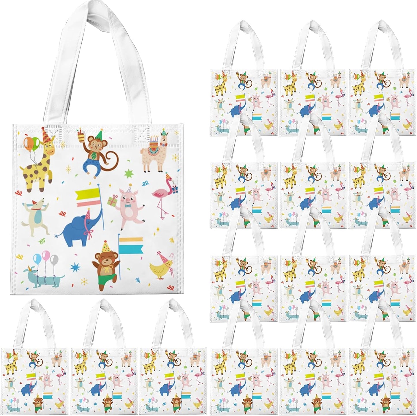 20 Pcs Animal Parade Gift Bags Jungle Animal Goodies Bags with Handles Reusable Non-Woven Bag for Safari Party Favors Wild Animal Birthday Baby Shower Zoo Animals Decorations Supplies