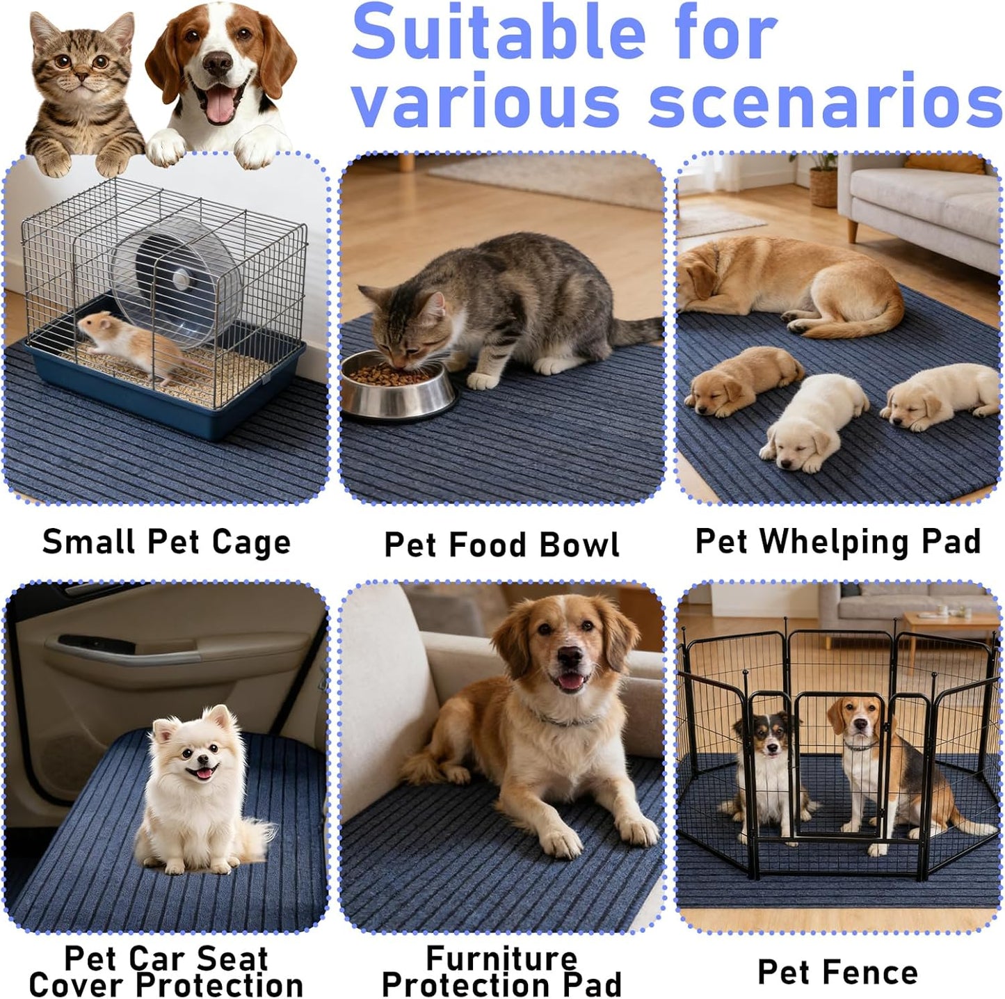 47" X 59" Mat for Under Dog Crate Waterproof Non-Slip Kennel Mat to Protect Floors Dog Playpen Mat Reusable Waterproof Non Slip Rug Whelping Pad for Pet