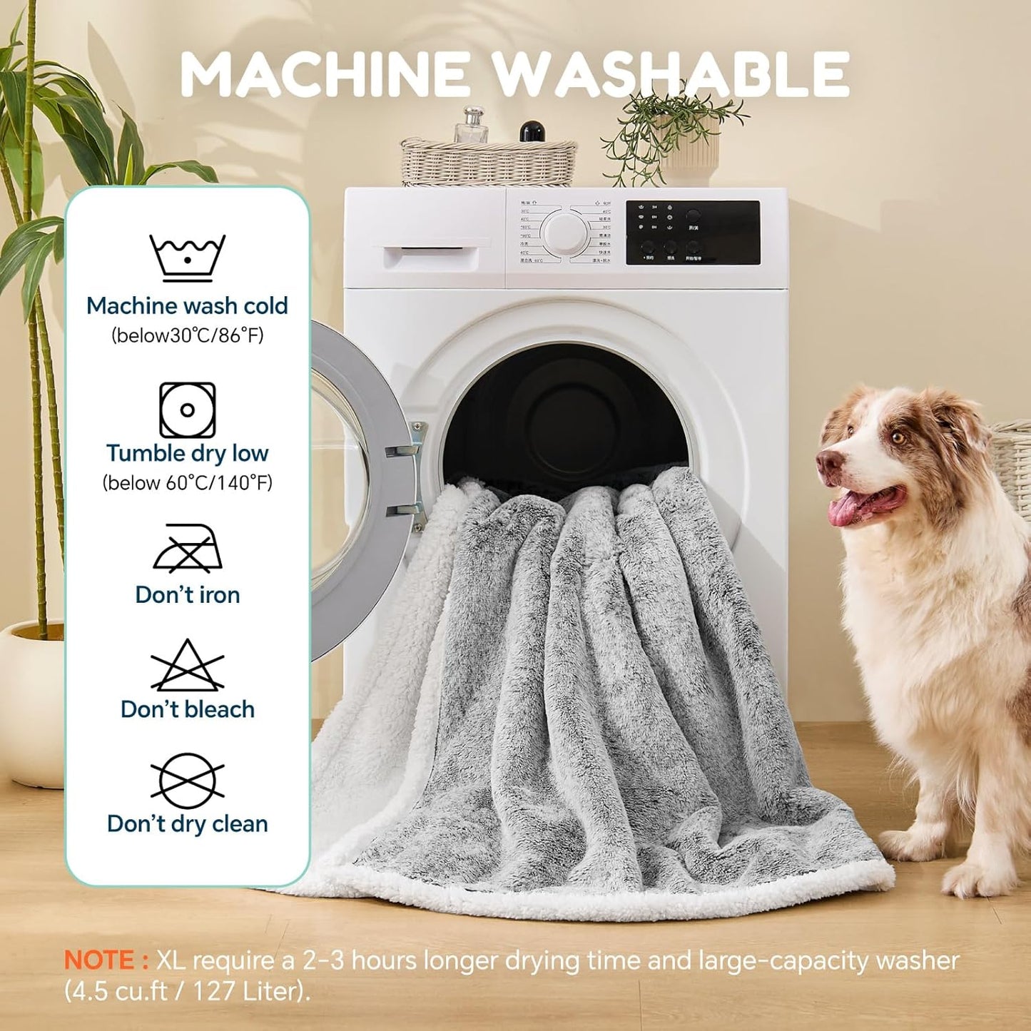 Waterproof Dog Blankets for Medium Dogs Washable, Reversible Faux Fur & Sherpa Pet Blanket, Soft Pet Throw for Couch Bed Protection, 30"x40", Light Grey