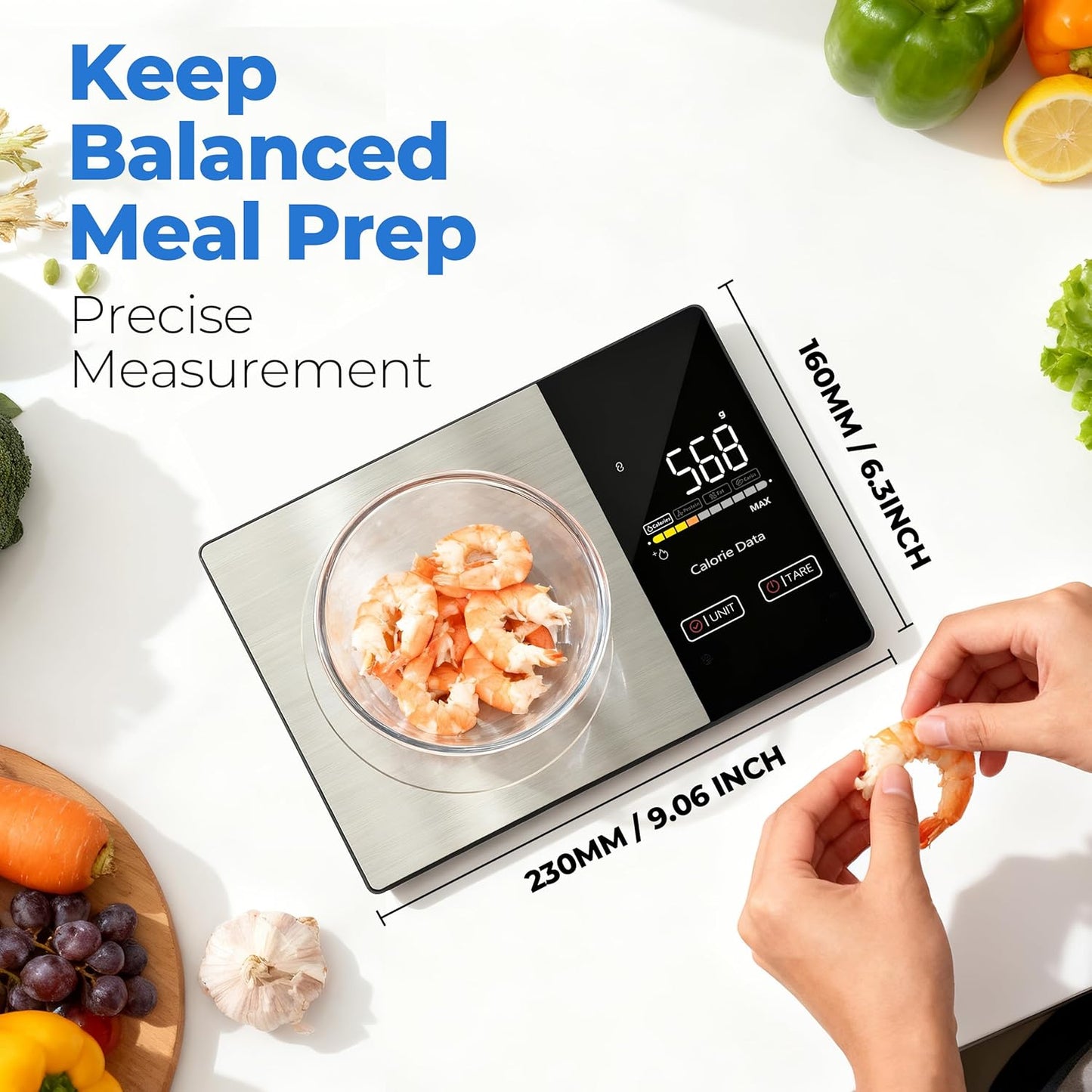 Smart Nutrition Food Scale - Digital Kitchen Scale with Nutritional Calculator App,Tare Function,Track Calories &24 Nutrients,11lb, Grams/Ounces, Healthy Eating & Meal Prep