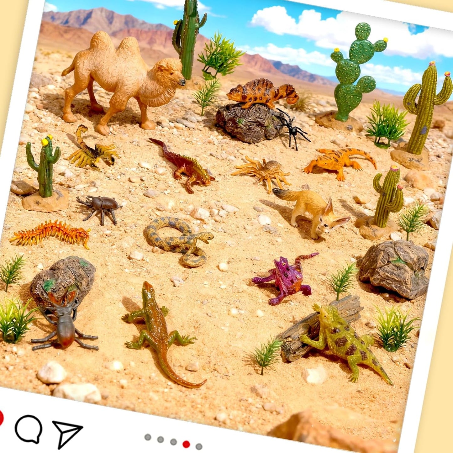 34 Pcs Desert Animals Figurines Set Model Trees Kit Desert Diorama Supplies Animals with Tree and Cactuses Figurines Resin Insects for Diorama Birthday Party