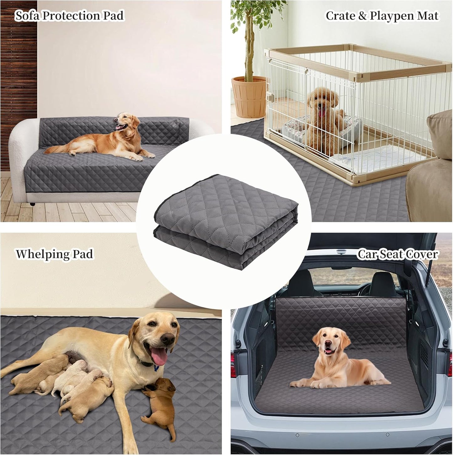 Washable Pee Pads for Dogs, 56"X 56" Pet Playpen Mat Square Absorbent Dog Pads for Whelping Potty Housebreaking Incontinence Playpen Crate Kennel