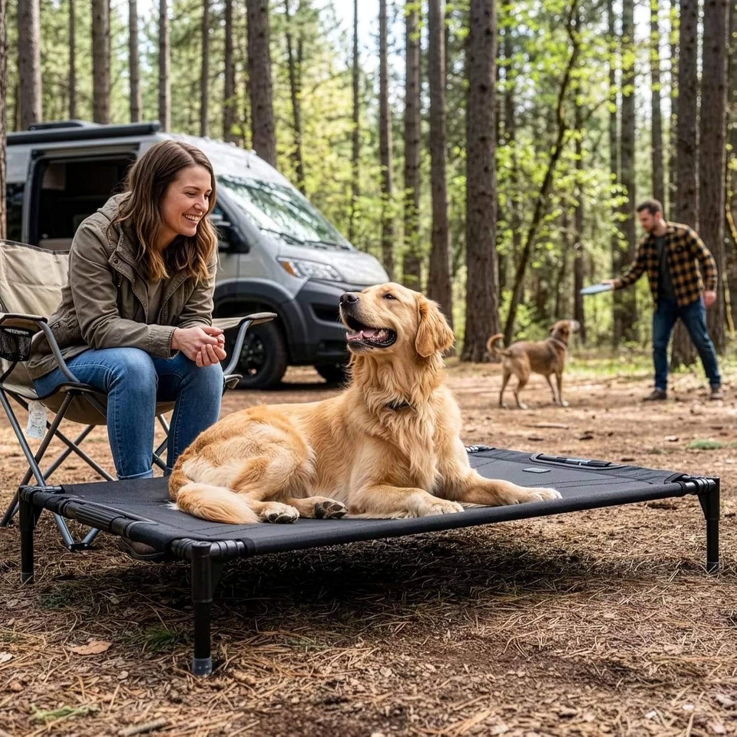 Petsfit Cooling Elevated Raised Dog Bed- Outdoor Pet Cot for Large Dogs, Upgraded Adjustable Firmness Pet Bed，Dog Hammock Bed with Durable Breathable Teslin Mesh，Non Slip, Black 48”