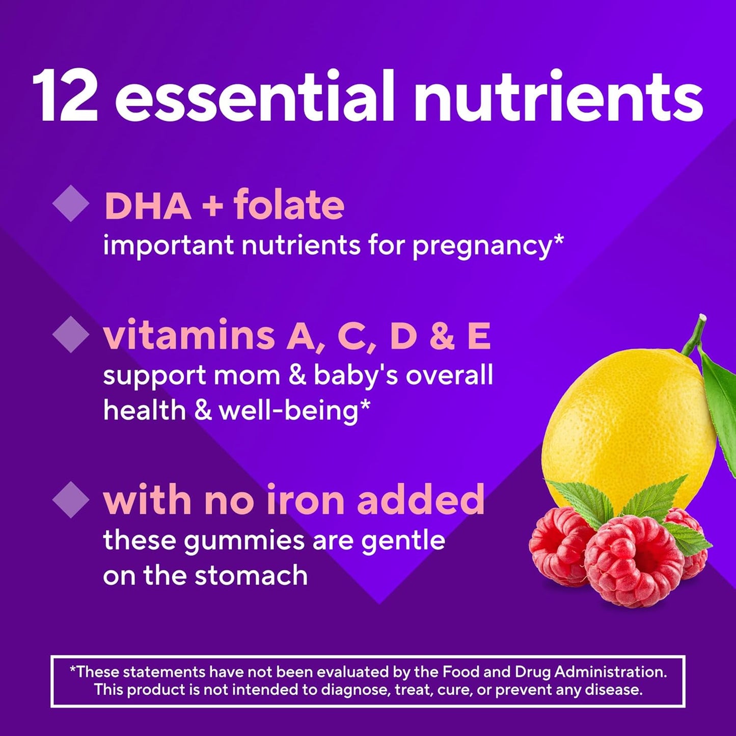 vitafusion PreNatal Gummy Vitamins, Raspberry Lemonade Flavor, Prenatal Vitamin Supplement for Women with Folate and DHA, 45 Day Supply, 90 Count