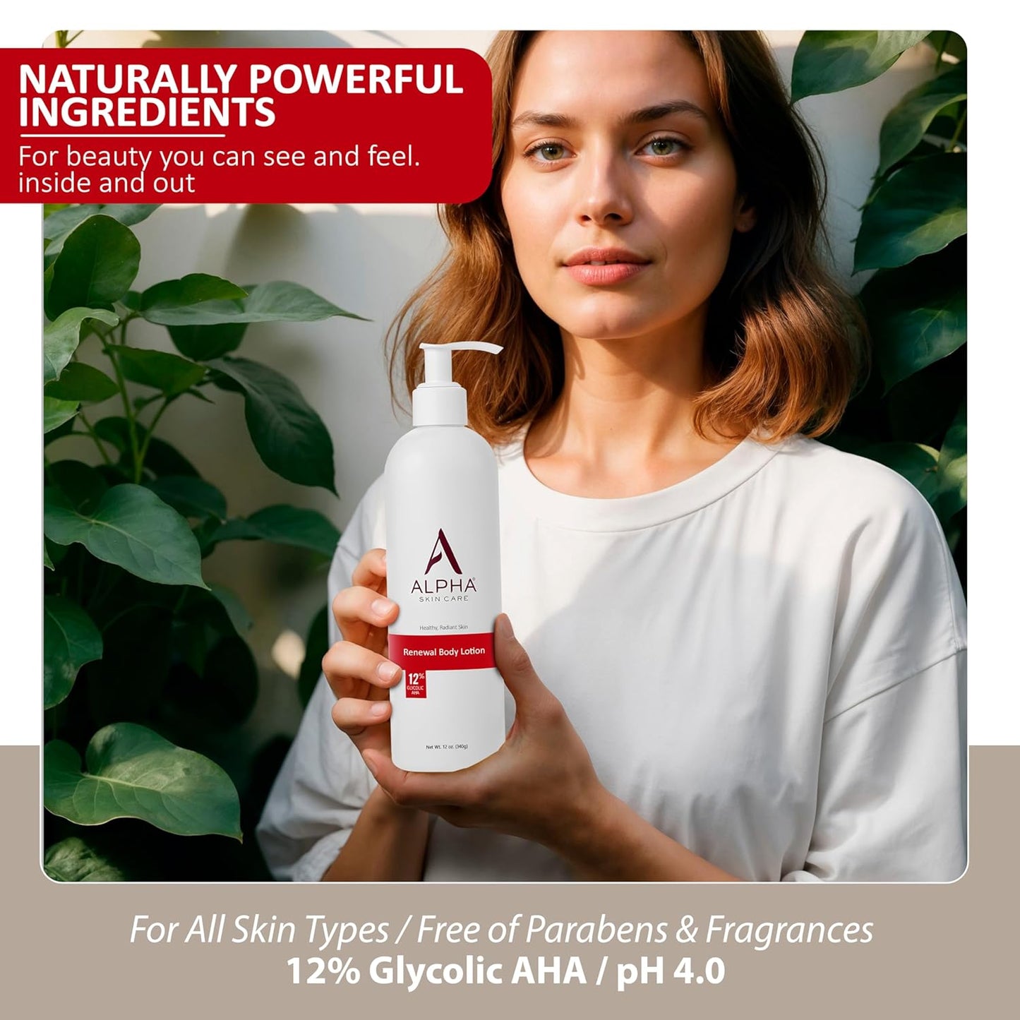 Alpha Skin Care Revitalizing Body Lotion, 12% Glycolic AHA, Simple & Effective Daily Moisturizer with Alpha Hydroxy Acid, Hydrates & Exfoliates for Soft, Smooth Skin, Anti-Aging, 12 Oz
