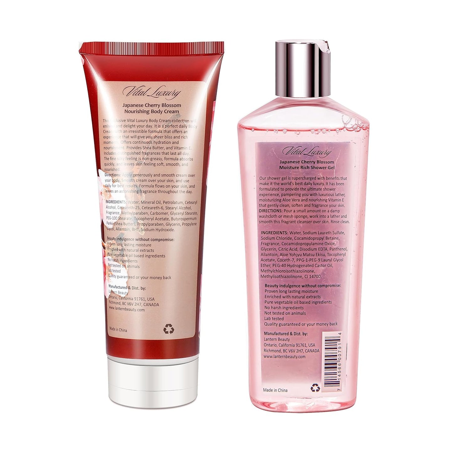 Japanese Cherry Blossom Bath and Body Set Shower Gel and Body Cream - Nourishing and Moisturizing Daily Skincare - 8 fl.oz / 236mL Each, Birthday Anniversary Wedding Gifts for Her and Him