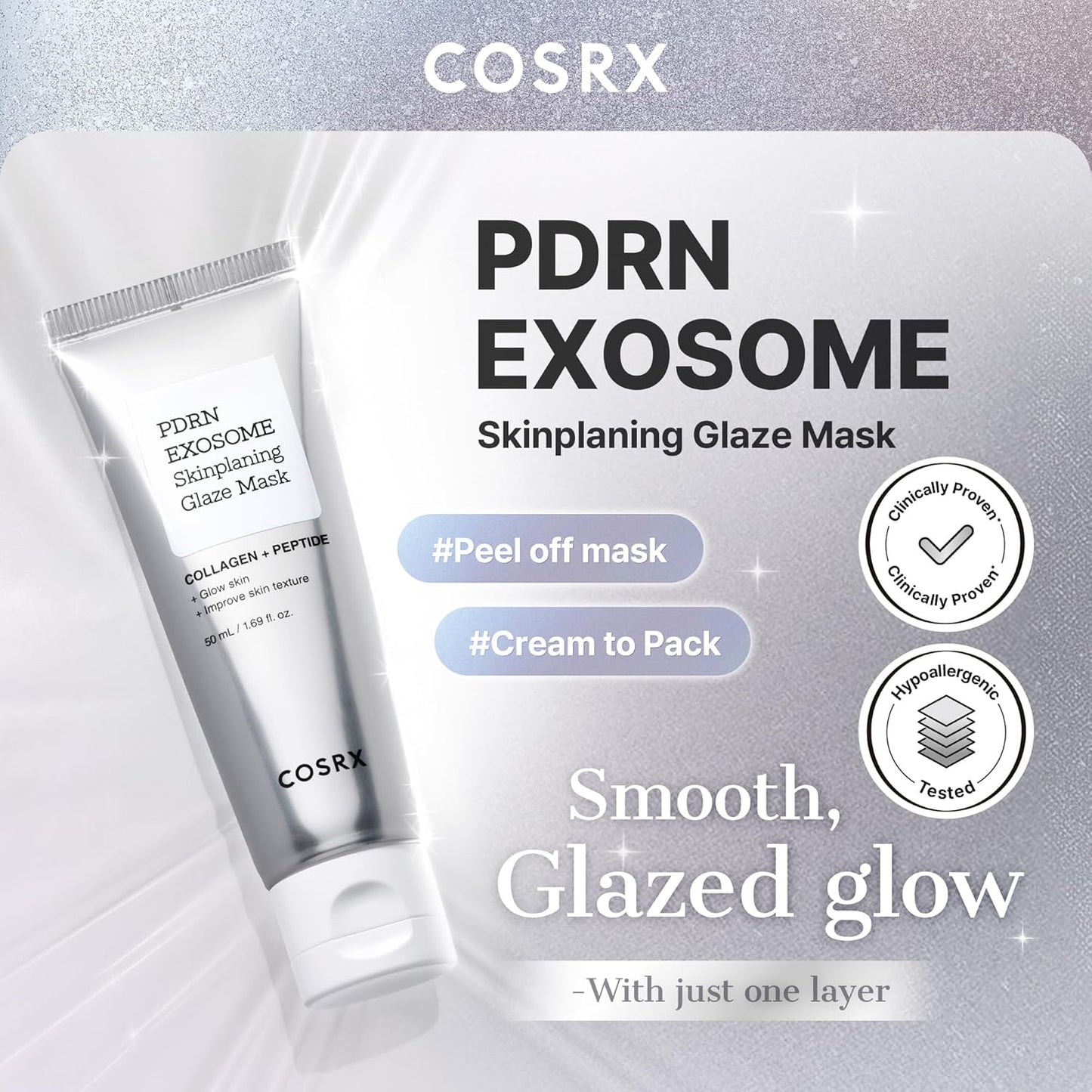 COSRX PDRN EXOSOME Glaze Wrapping Mask with SALMON DNA PDRN, Easy Peel-Off Overnight Mask for Glass Skin, Firmness, Elasticity & Skin Texture Care,1.69 fl. Oz, Korean Skin Care