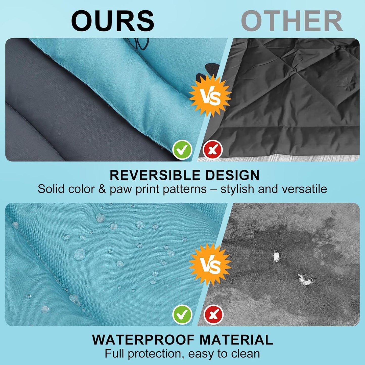 BEAUTYZOO Outdoor Dog Bed Waterproof, Camping Dog Bed Reversible, Portable Travel Bed with Carry Bag- Machine Washable, Durable, Foldable Outdoor Pet Bed Mat for Medium Large Dogs, 26” x 43“ Blue