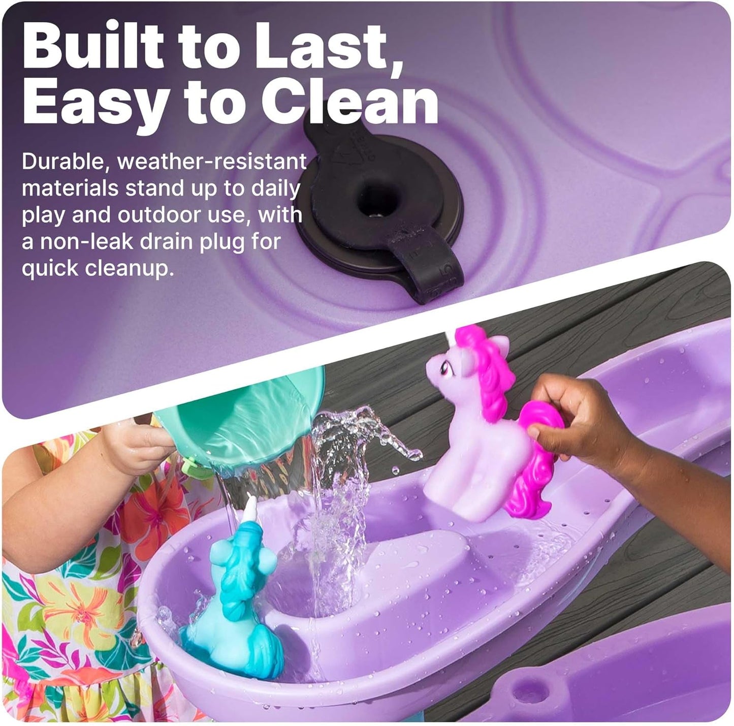 Step2 Rain Showers and Unicorns Water Table, Kids Water and Sand Activity Sensory Playset, Summer Outdoor Toys, 13 Piece Water Toy Accessories, for Toddlers 1.5+ Years Old, Blue & Purple
